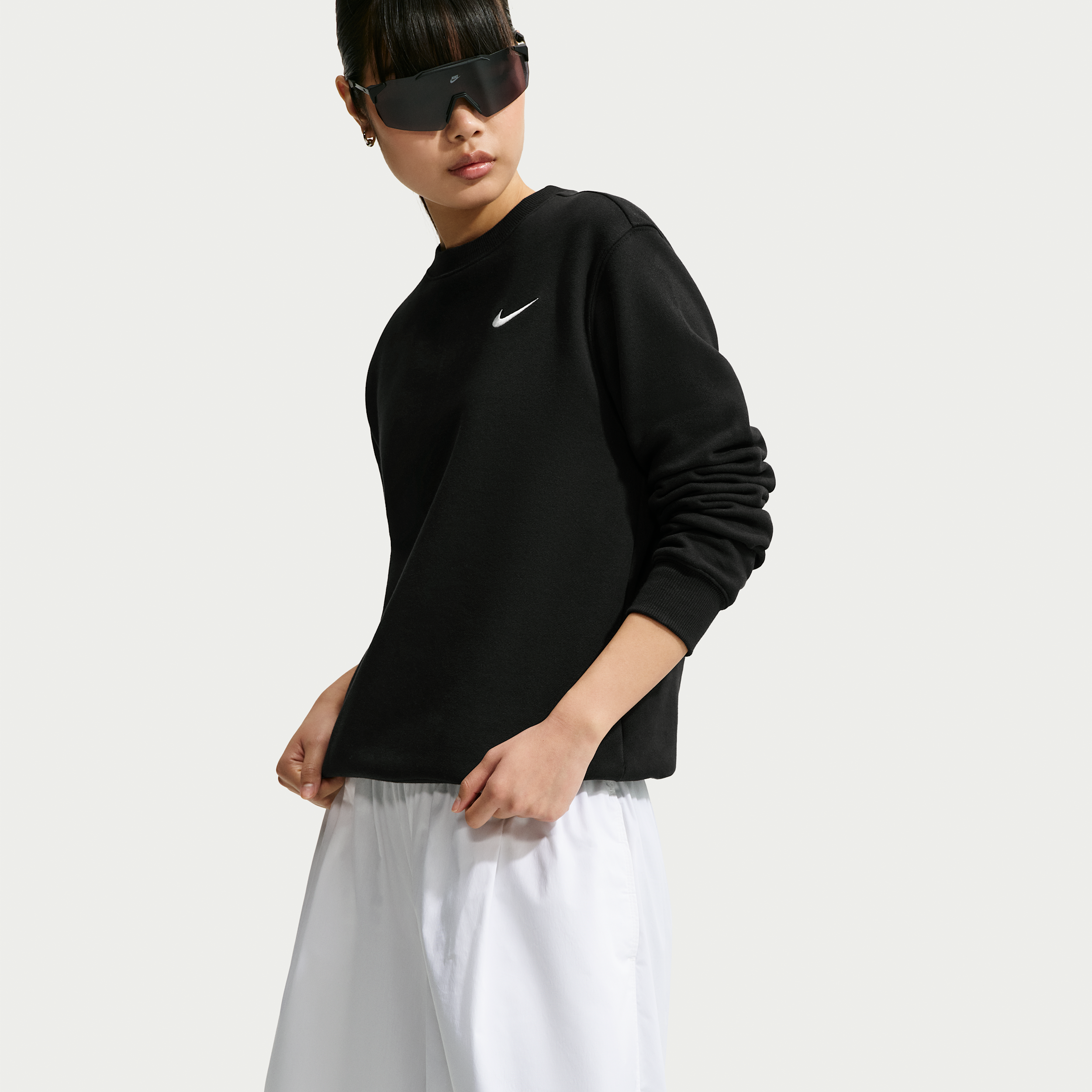 Nike Women's Studio Fleece Medium Weight Standard Fit Crew in Black | IR8293-001