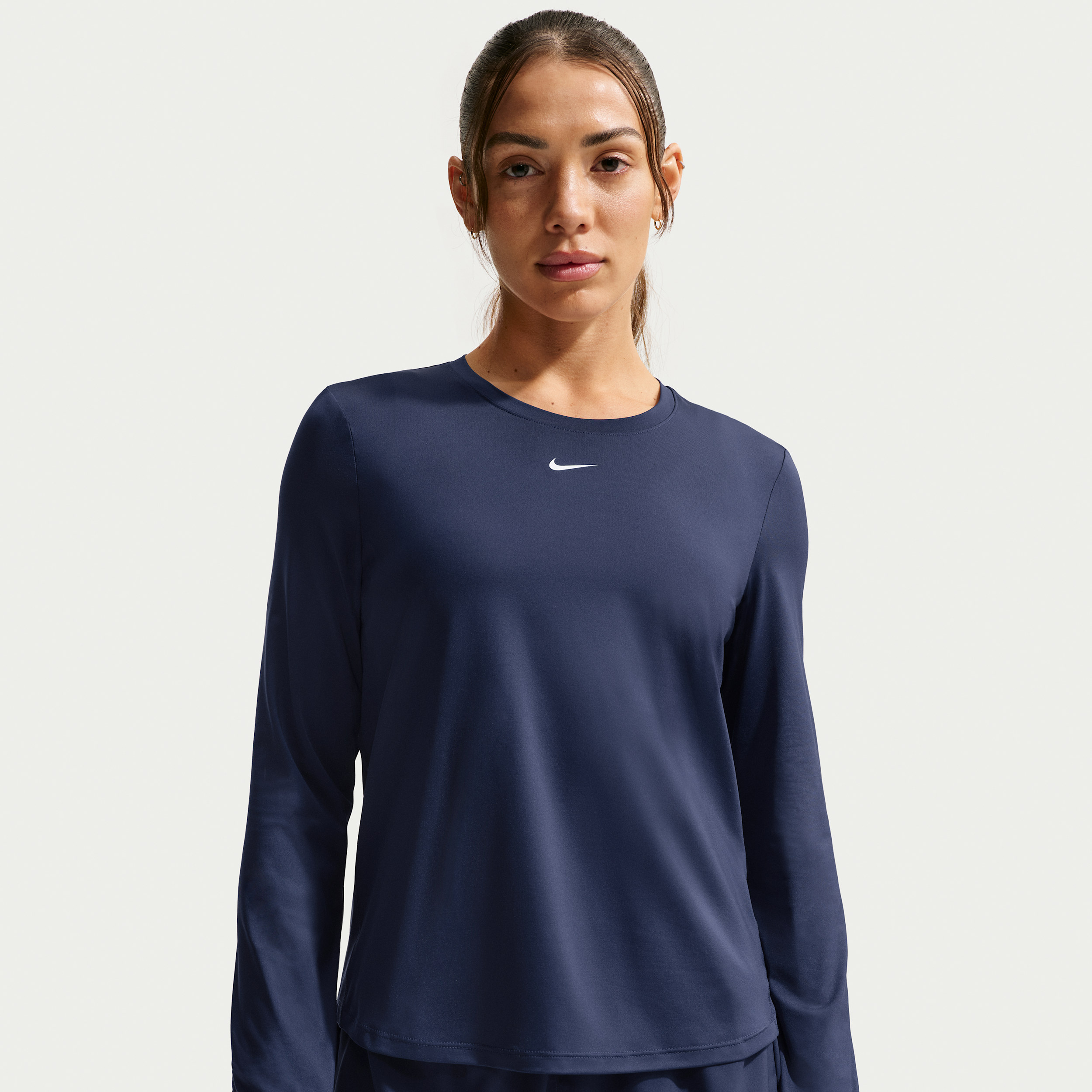 Nike Women's One Classic Dri-fit Long-Sleeve Top - Midnight Navy/white