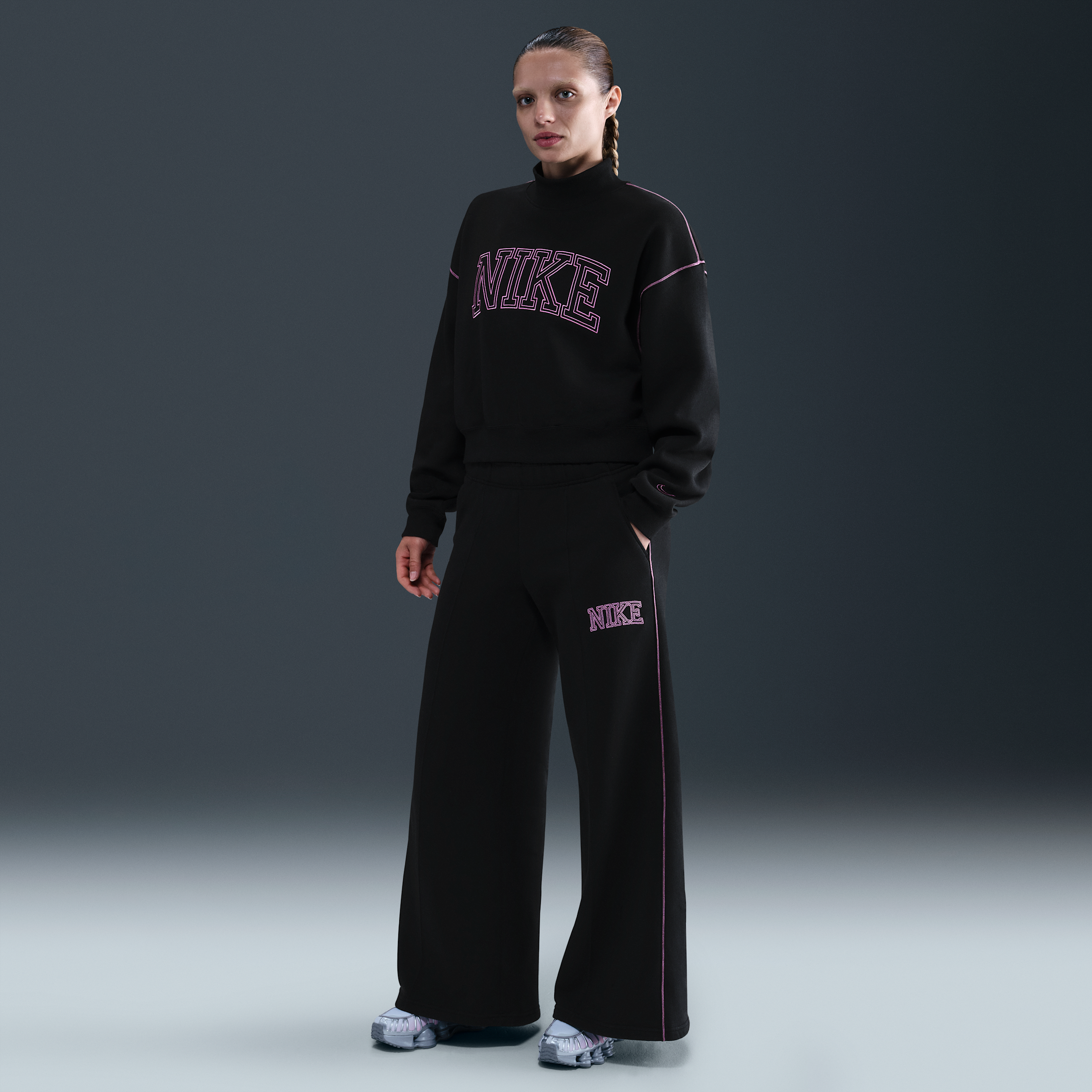 Nike Women's  Sportswear Phoenix Fleece Wide-leg Sweatpants In Black