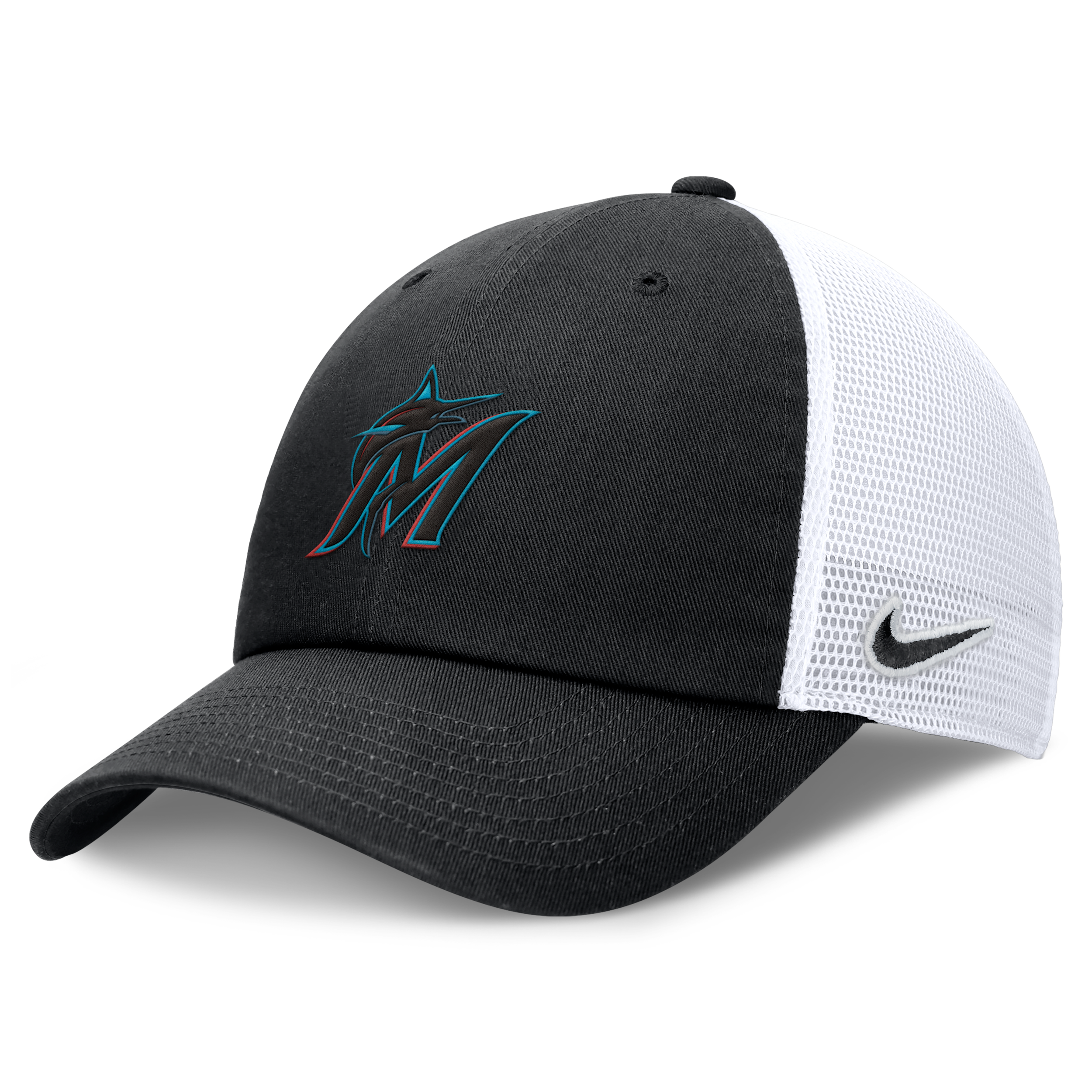 Miami Marlins Evergreen Club Nike Men's MLB Trucker Adjustable Hat in Black | NB03093NMQM-BEE