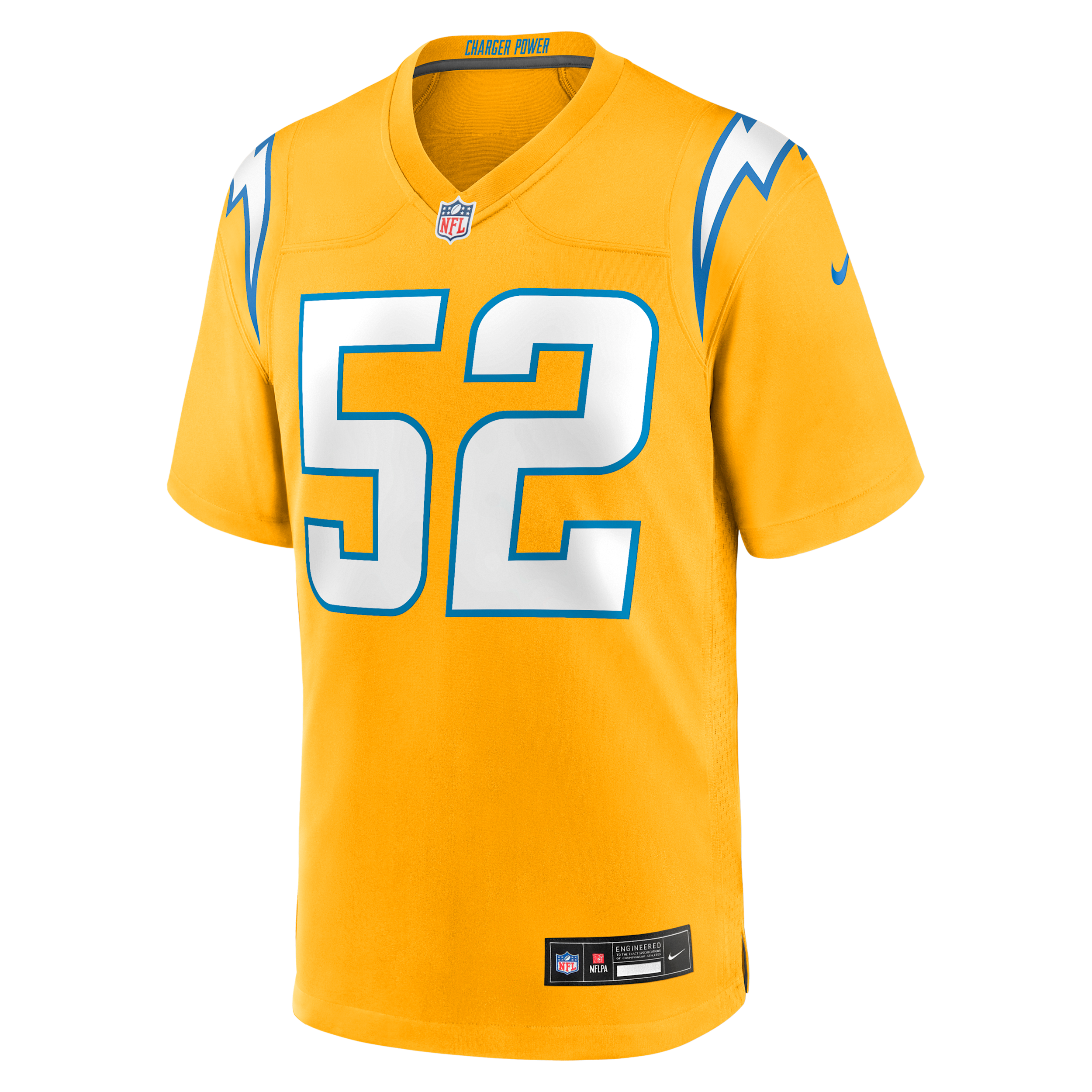 Nike Men's Khalil Mack Gold Los Angeles Chargers Alternate Charger Power Game Player Jersey - Gold