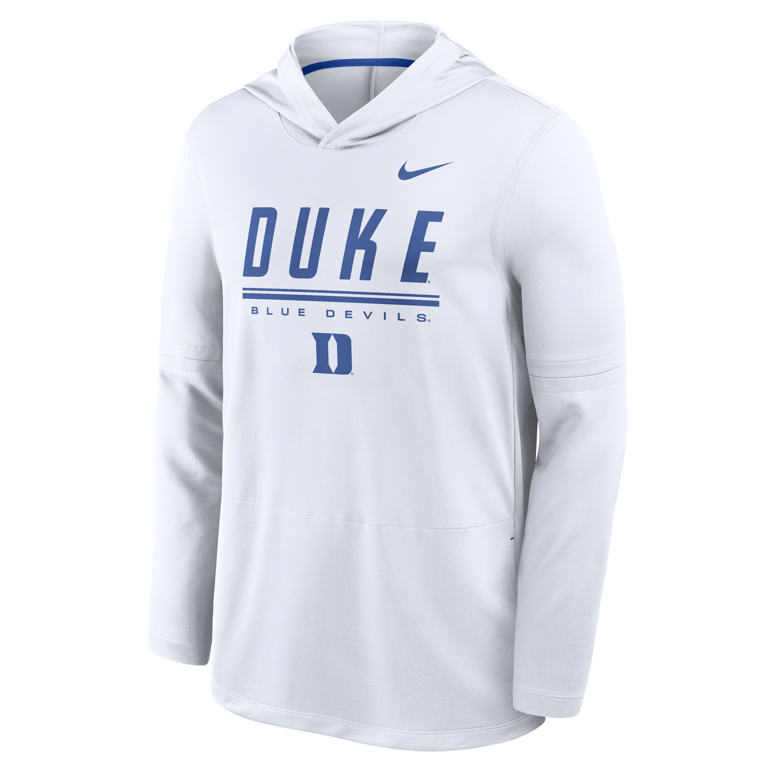Nike Men's White Duke Blue Devils 2026 Sideline Lightweight Long Sleeve Hooded Dri-fit T-Shirt - White, Royal