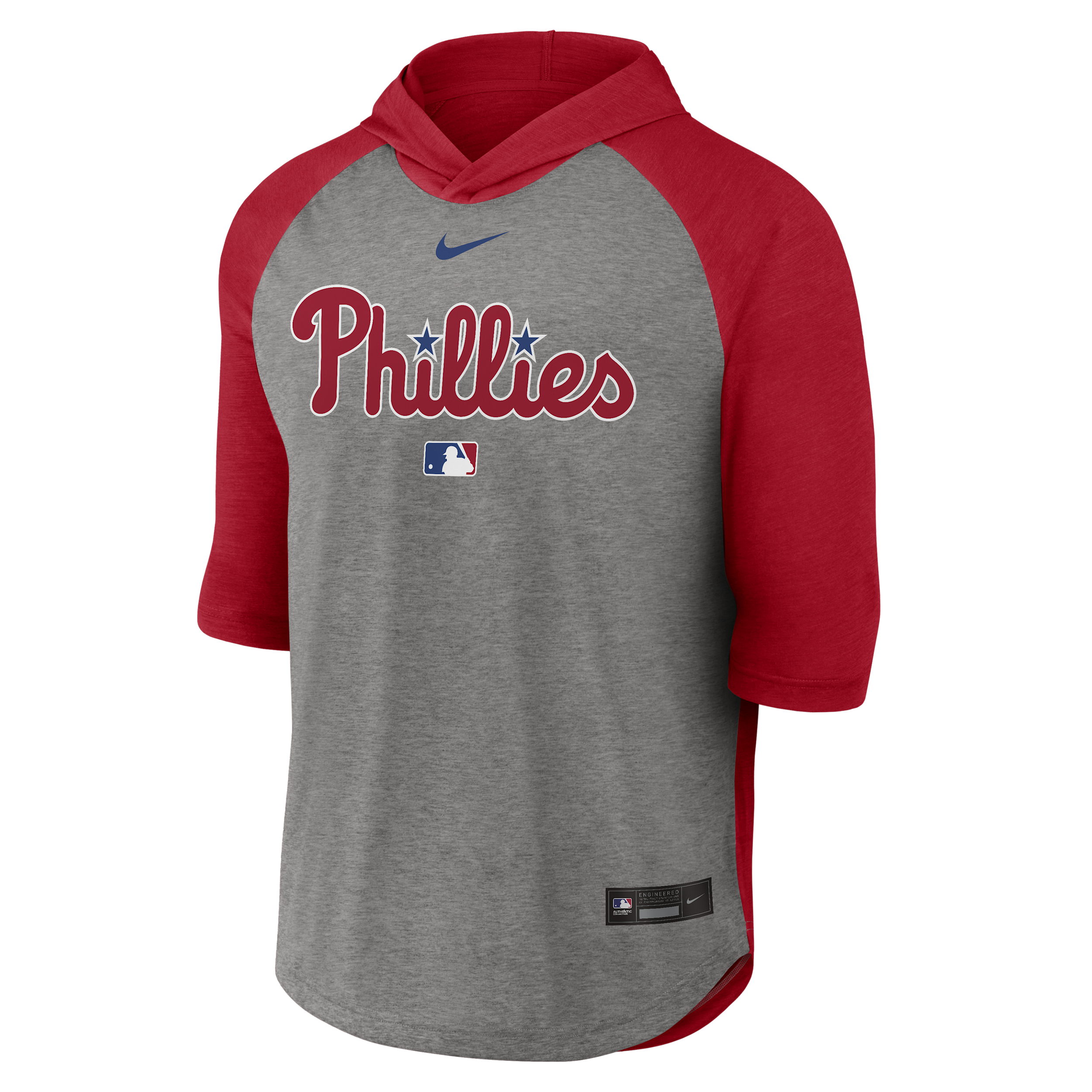 Philadelphia Phillies Authentic Collection Flux Nike Men's Dri-FIT MLB 3/4-Sleeve Hooded T-Shirt in Red | 04HI040NPP-LQZ