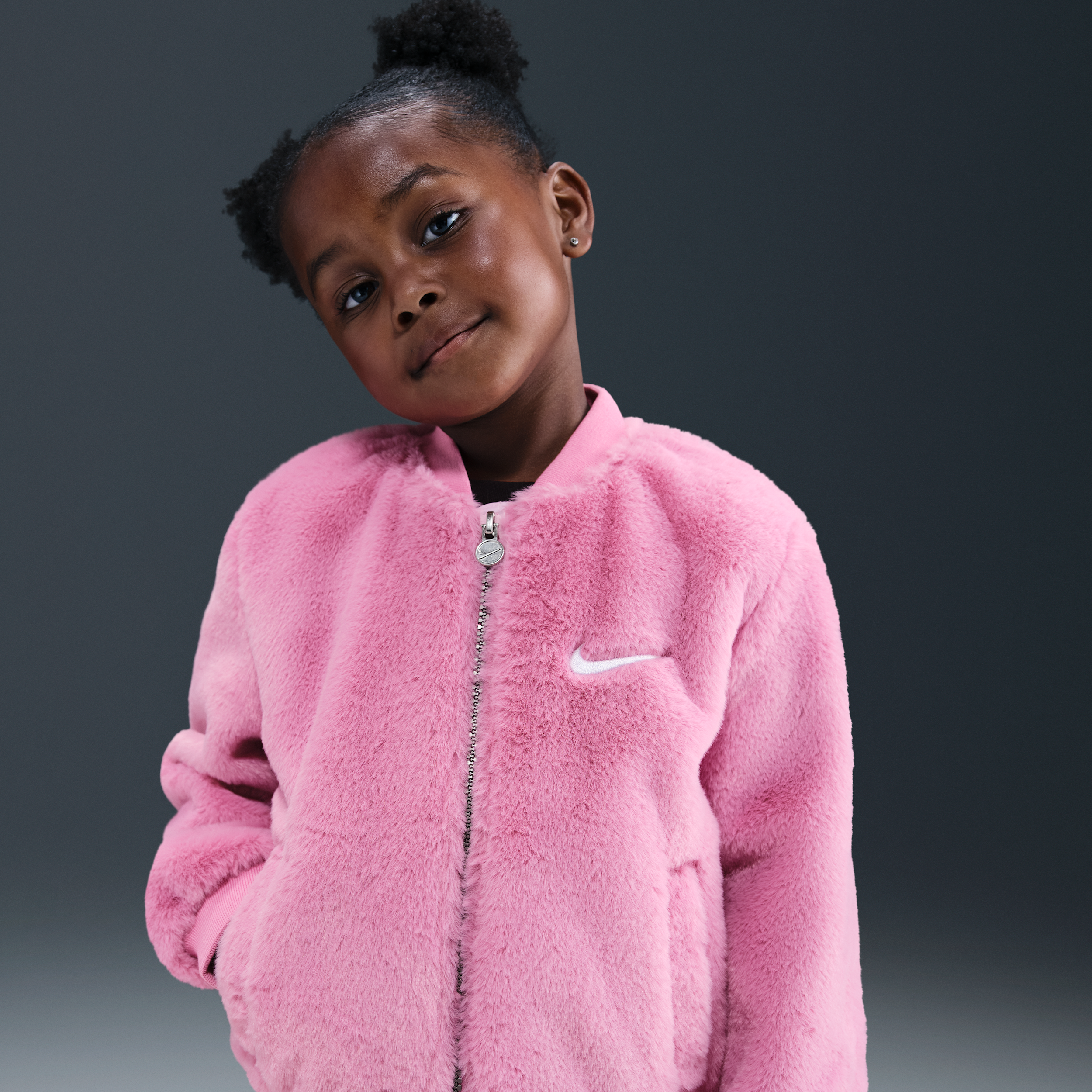 Nike Toddler Faux Fur Bomber Jacket In Pink
