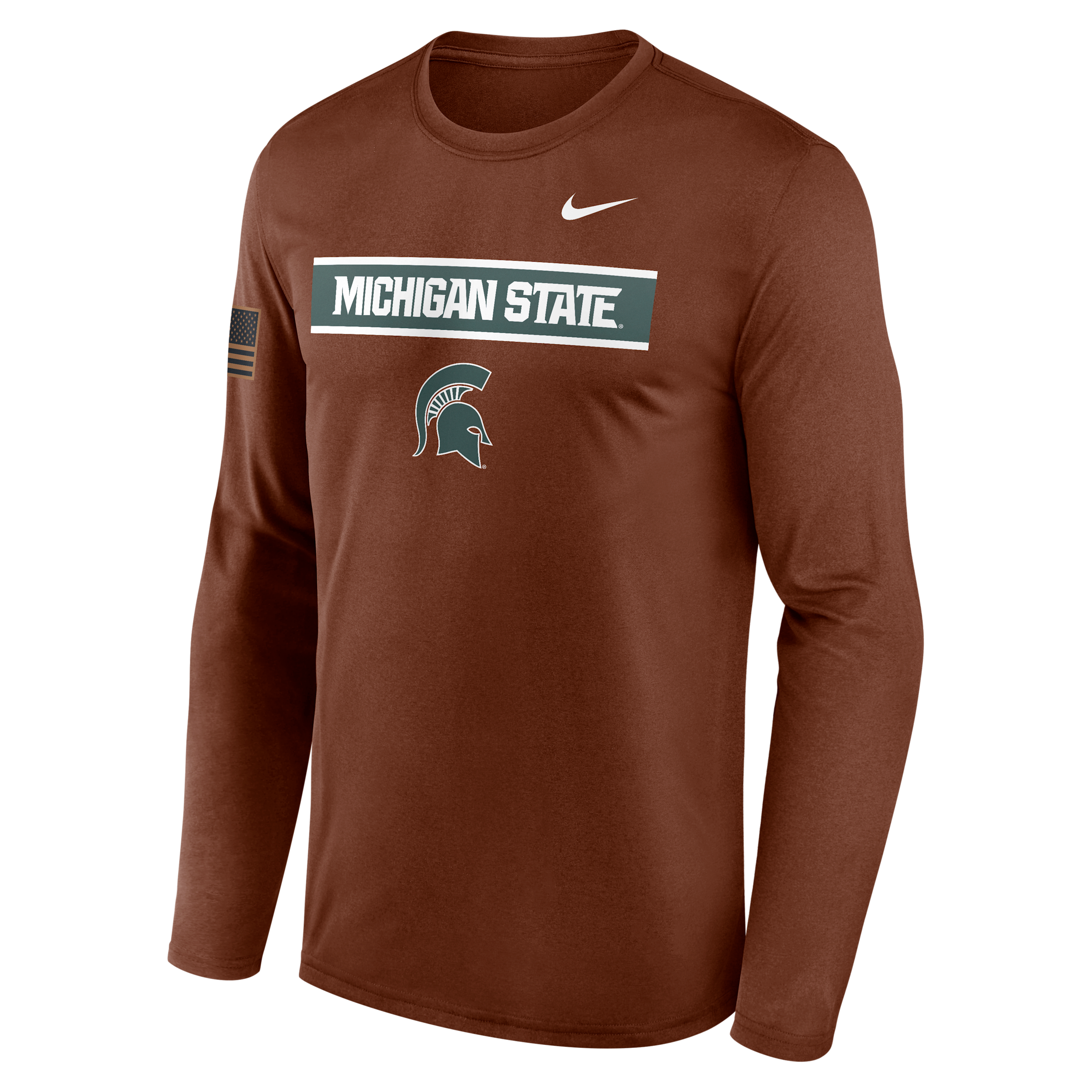 Michigan State Courtside Nike Men's Dri-FIT College Long-Sleeve T-Shirt in Brown | 02TJ2GYMST-VZG