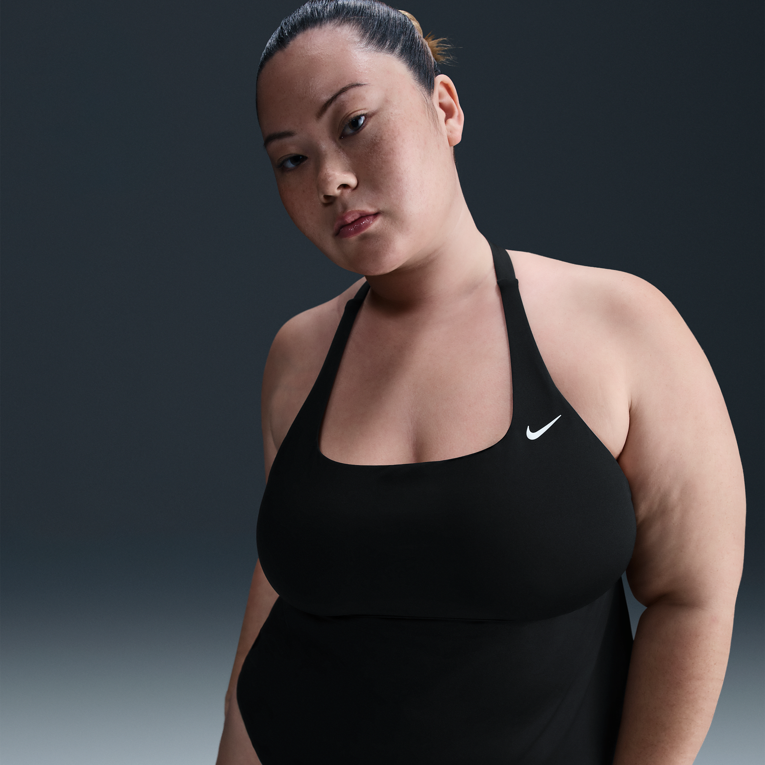Nike Women's Swim Essential Square Neck Tank Topini (extended Sizing) In Black