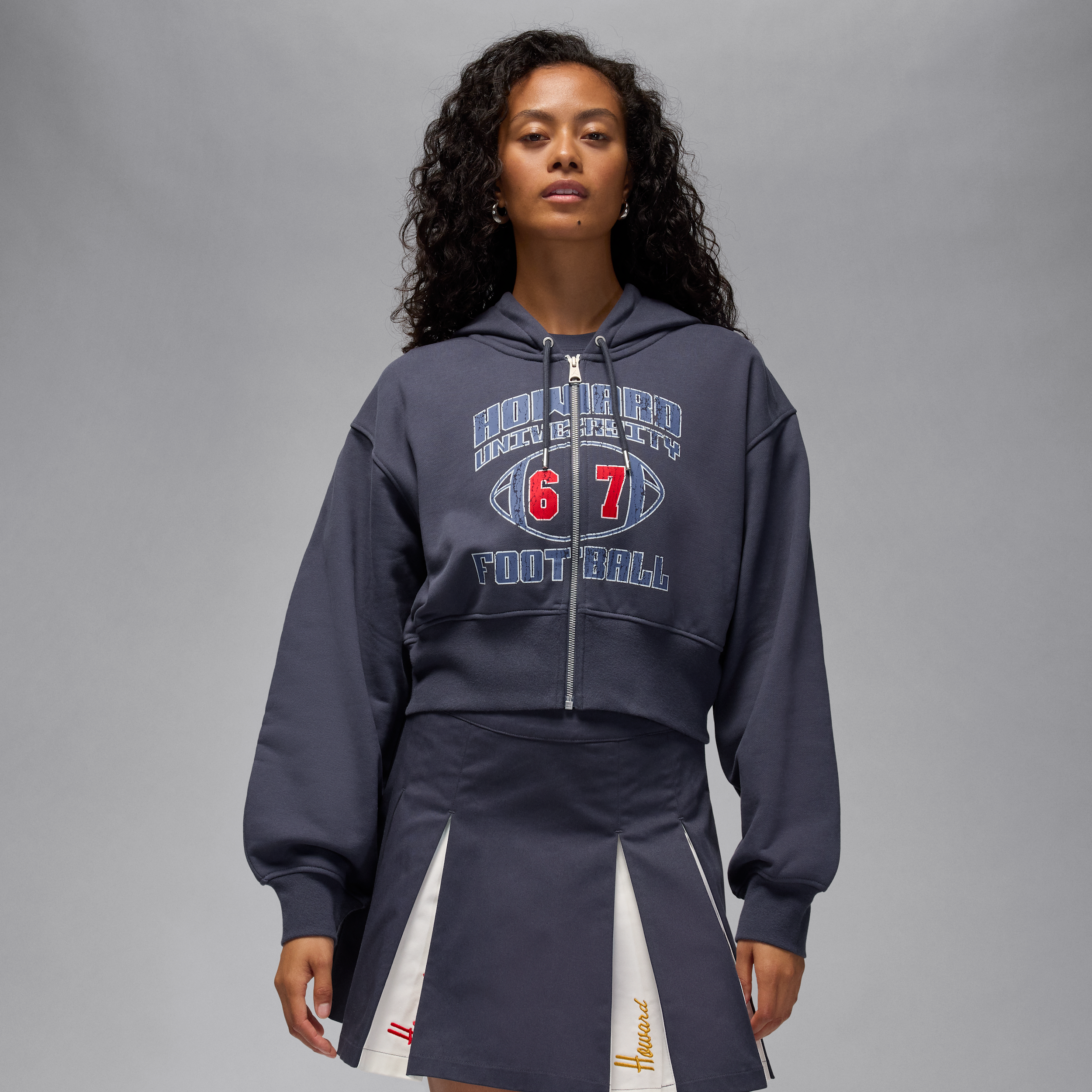 Jordan Women's  Flight Fleece X Howard University Full-zip Cropped Hoodie In Gray