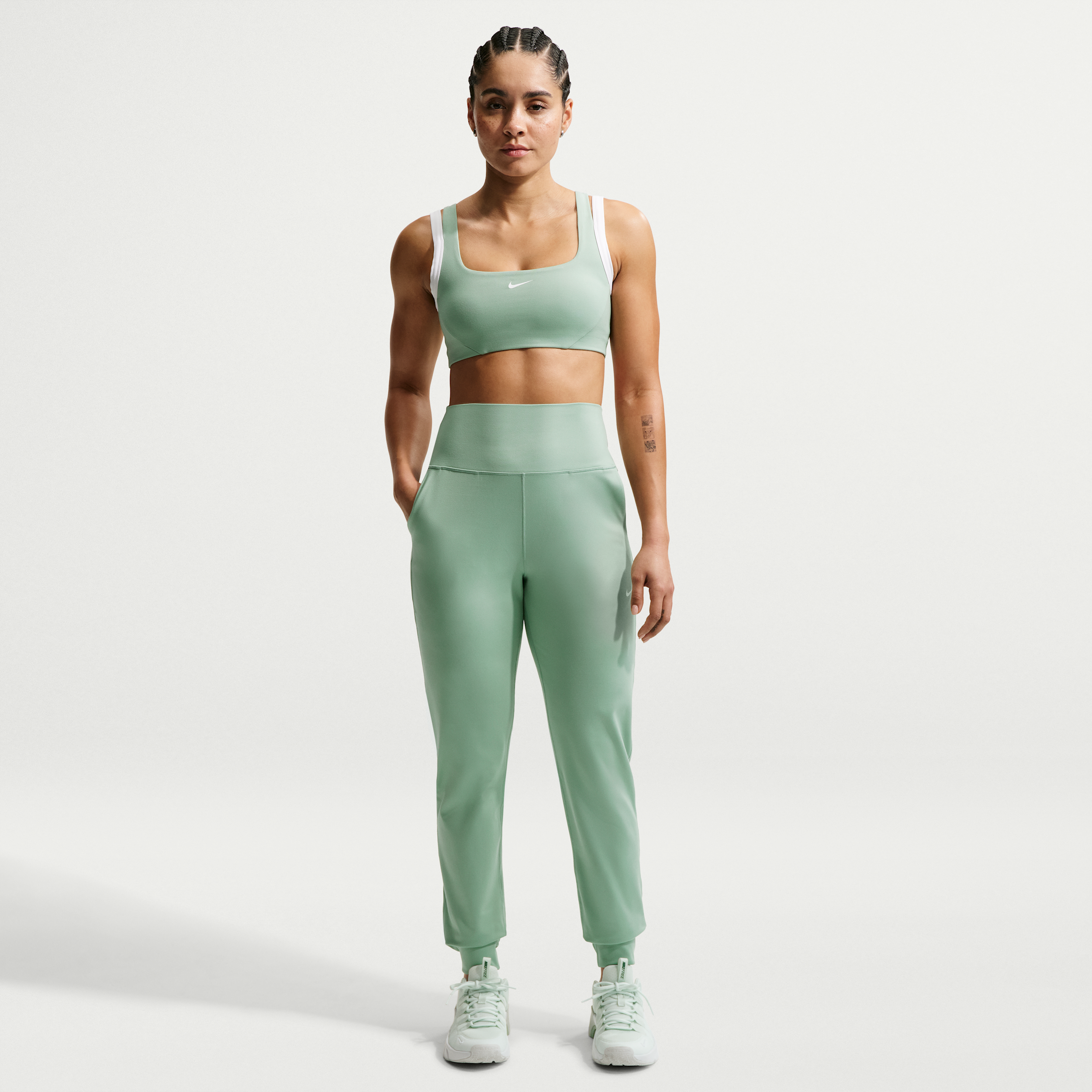 Nike Women's One High-Waisted Full-Length Knit Jogger Pants in Green | IB9139-006