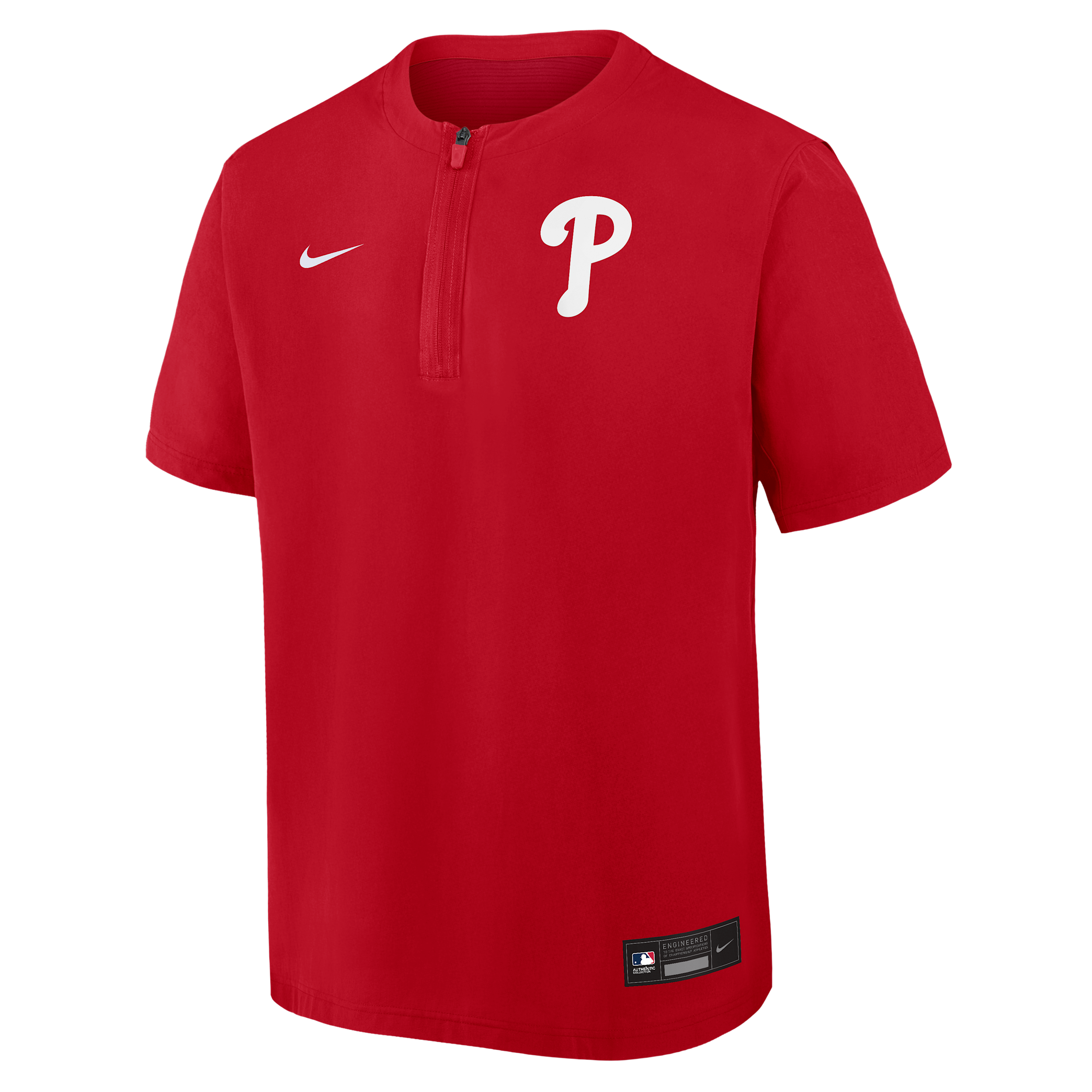 Philadelphia Phillies Authentic Collection Nike Men's Dri-FIT MLB 1/4-Zip Short-Sleeve Windshirt in Red | 04HF313YPP-Q9T