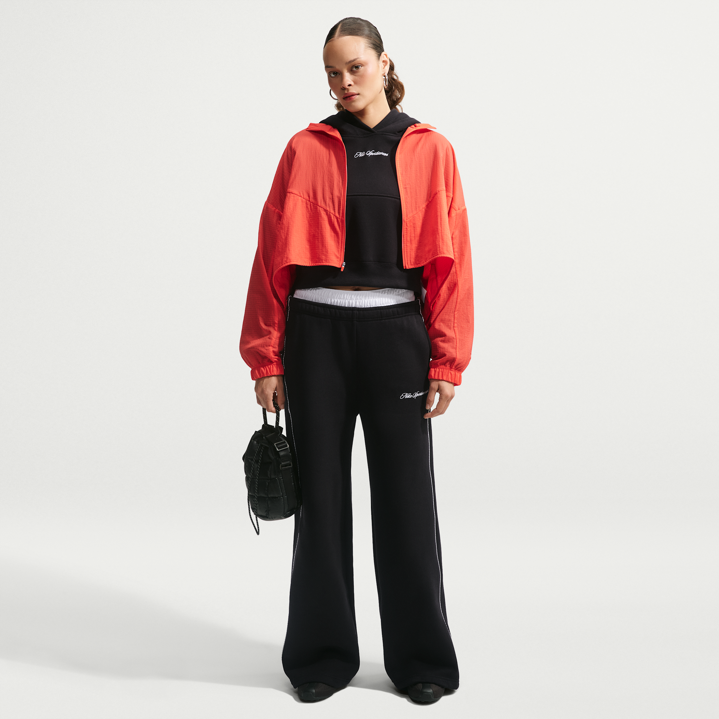 Nike Women's Studio Fleece Medium Weight "Graphic Pack" Mid-Rise Wide-Leg Pants in Black | IQ3170-001