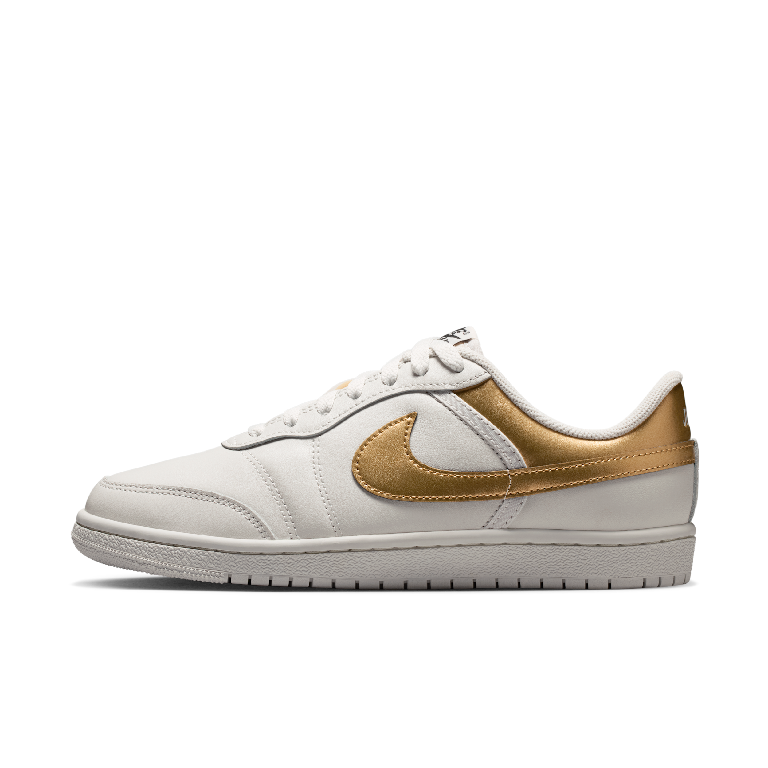 Jordan Women's Air Skyline Low Metallic Casual Shoes in Swan/Black/Metallic Gold Size: 5.5
