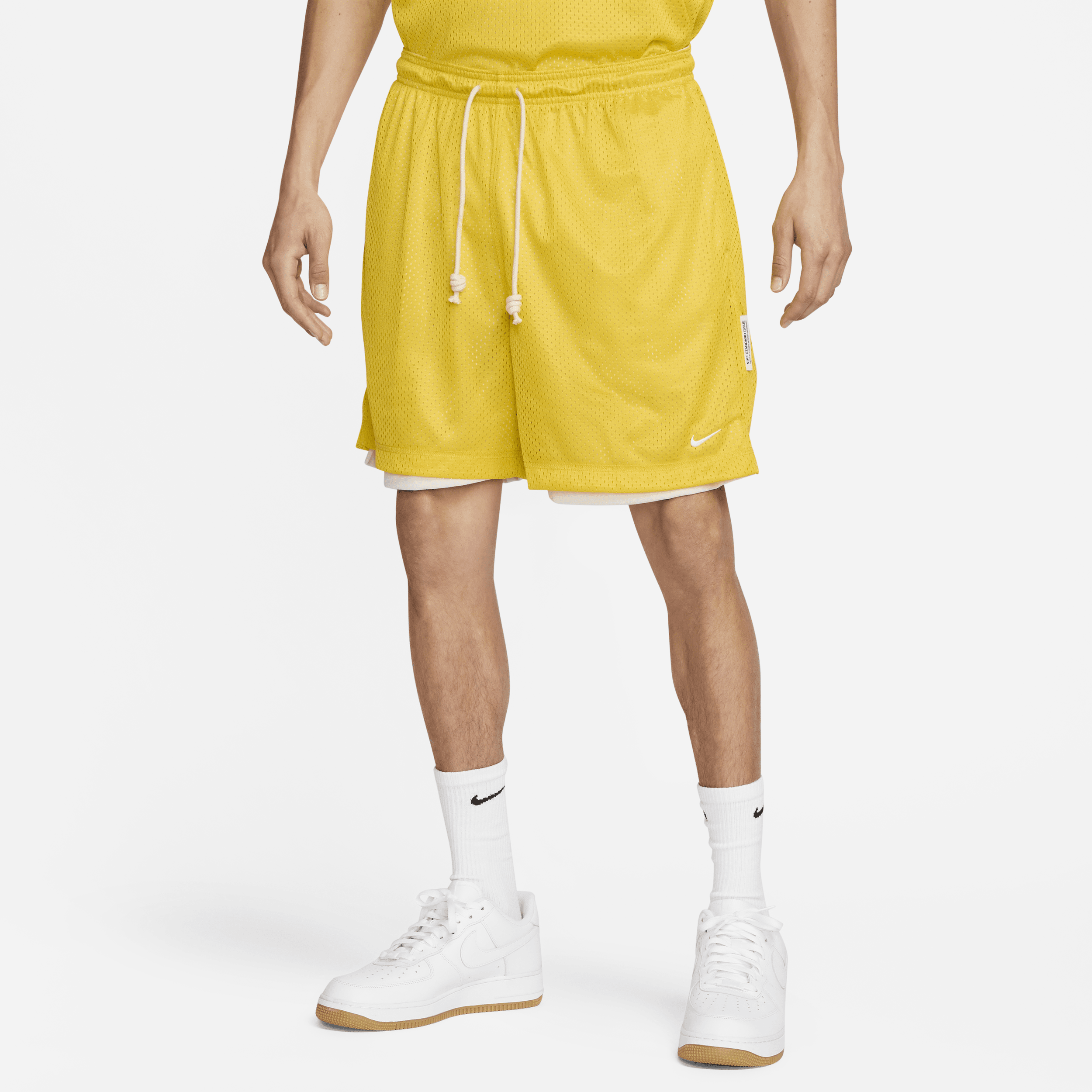 Nike Men's Dri-fit Standard Issue Reversible 6" Basketball Shorts In Speed Yellow/phantom/pale Ivory