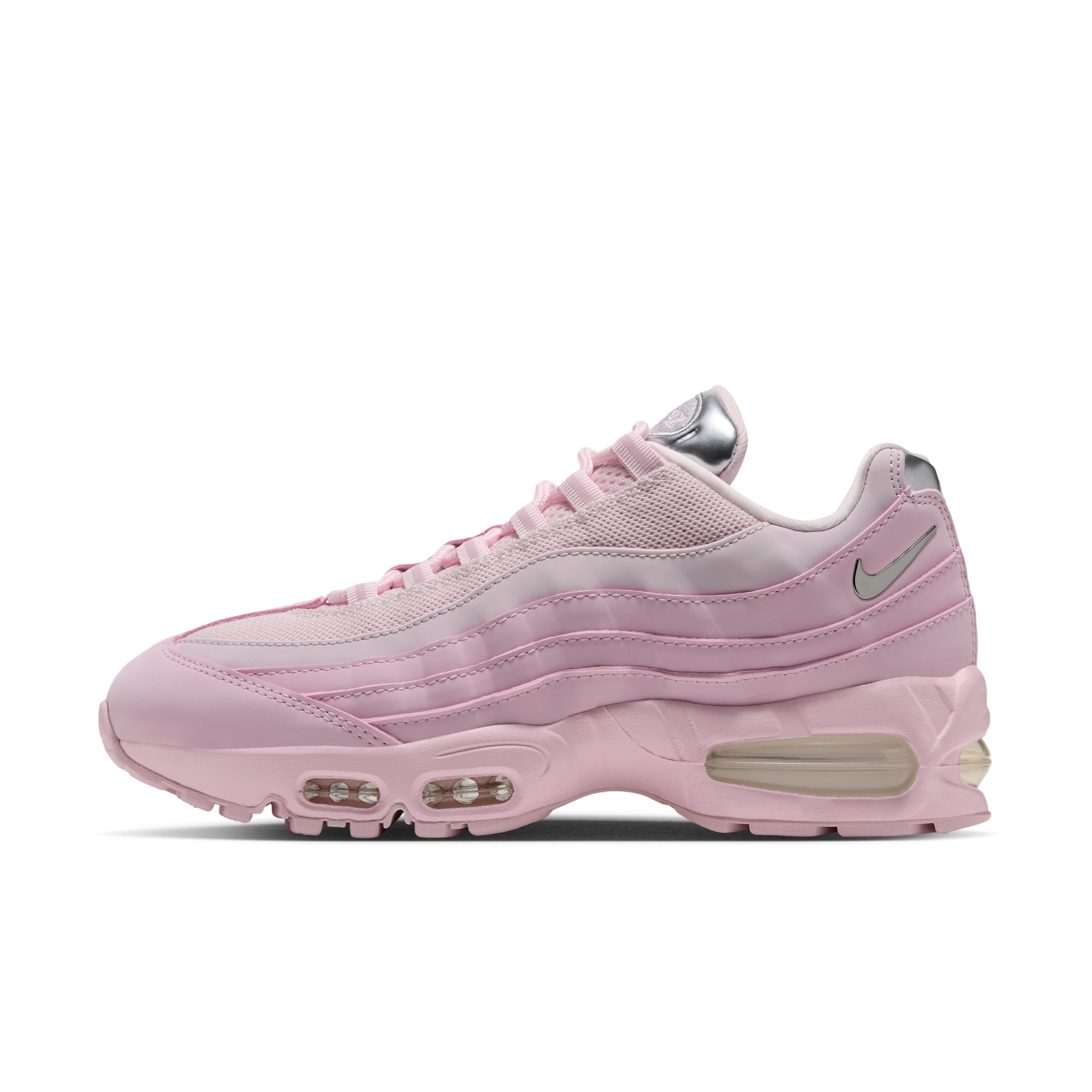 Nike Womens Air Max 95 Chrome - Running Shoes - Pink Foam / Metallic Silver Size 8.0