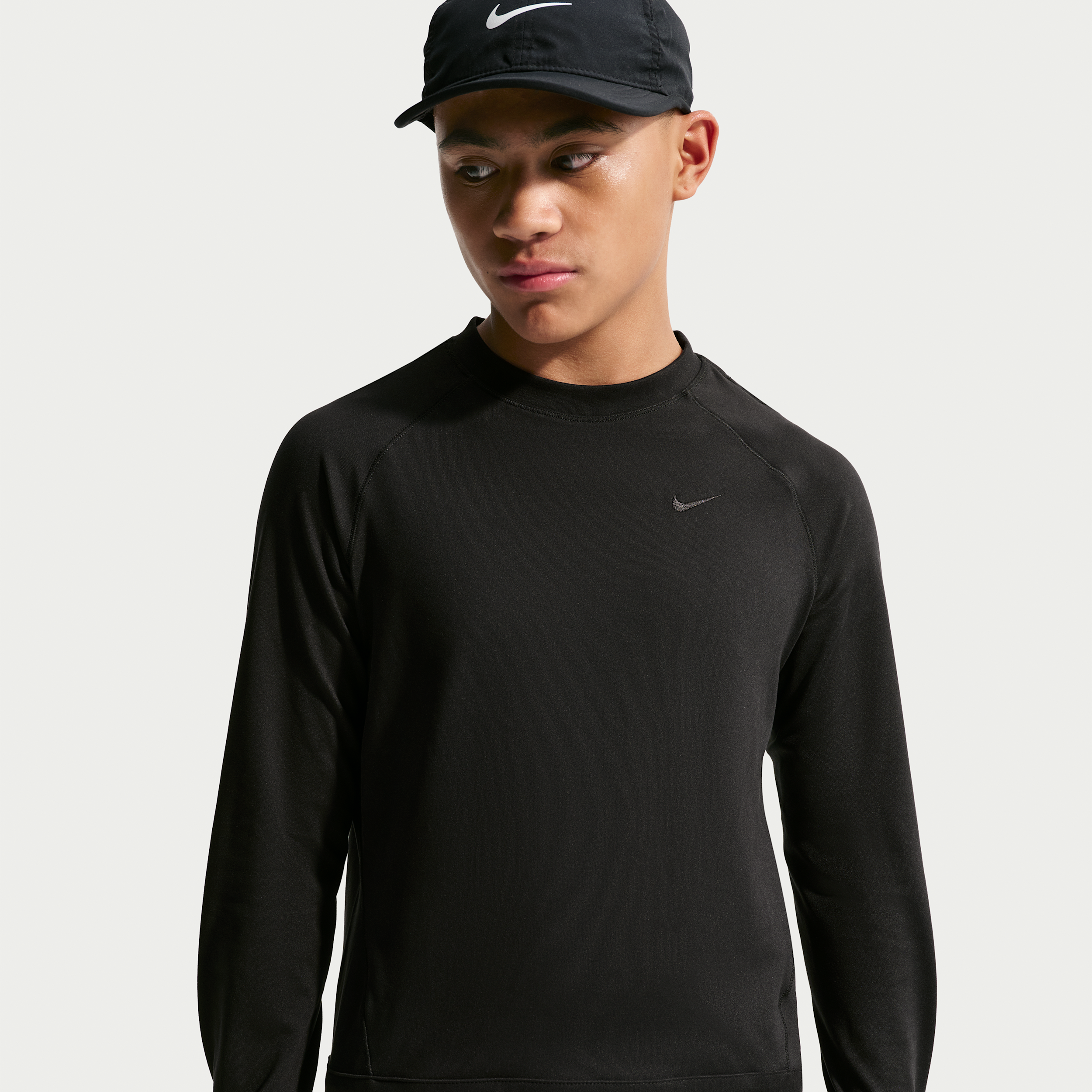 Nike Primary Nano Big Kids' (Boys') Dri-FIT UV Long-Sleeve Crew-Neck Top in Black | IU3141-010