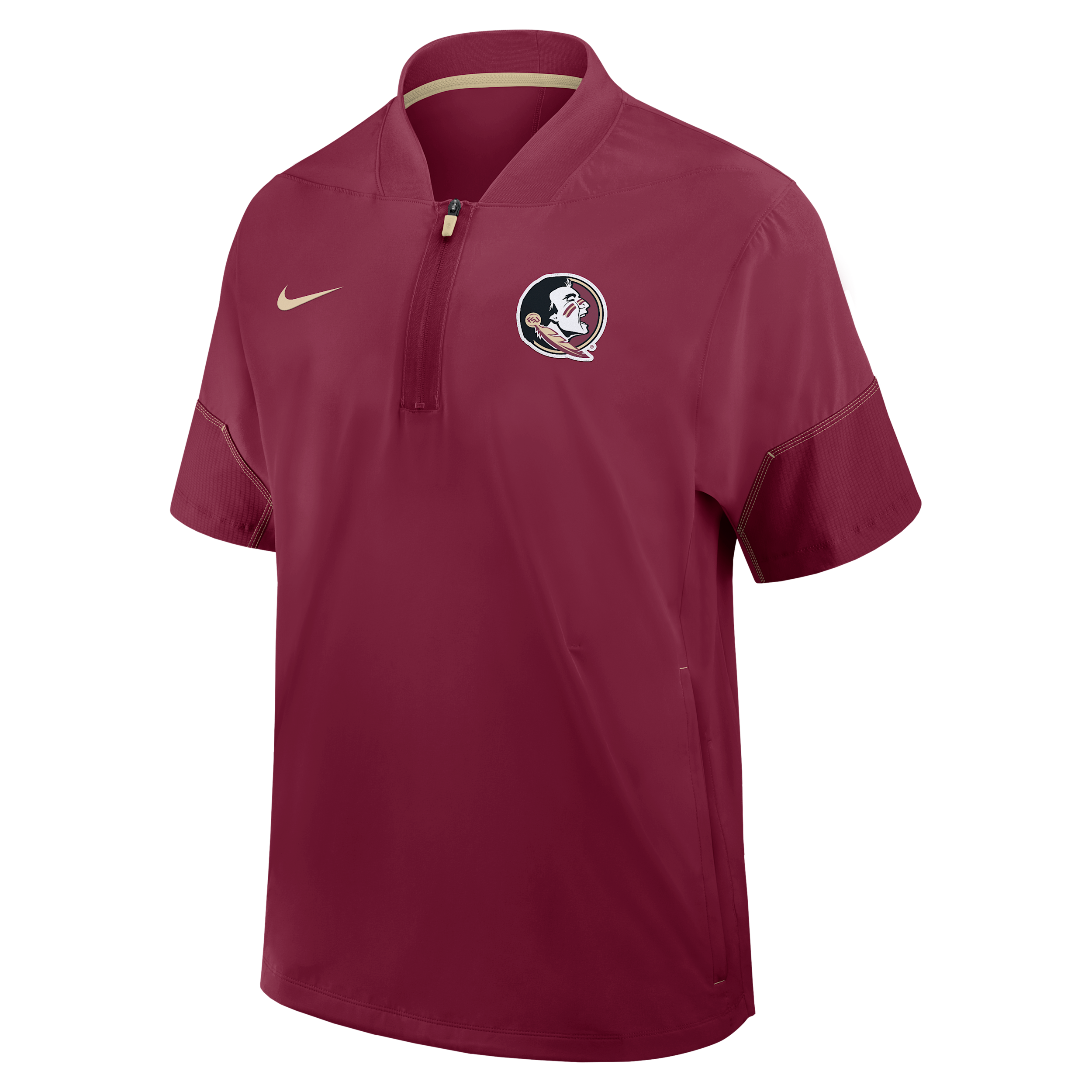 Florida State Sideline Coach Nike Men's College 1/2-Zip Short-Sleeve Hooded Jacket in Red | 03BO08DEFTN-6XU