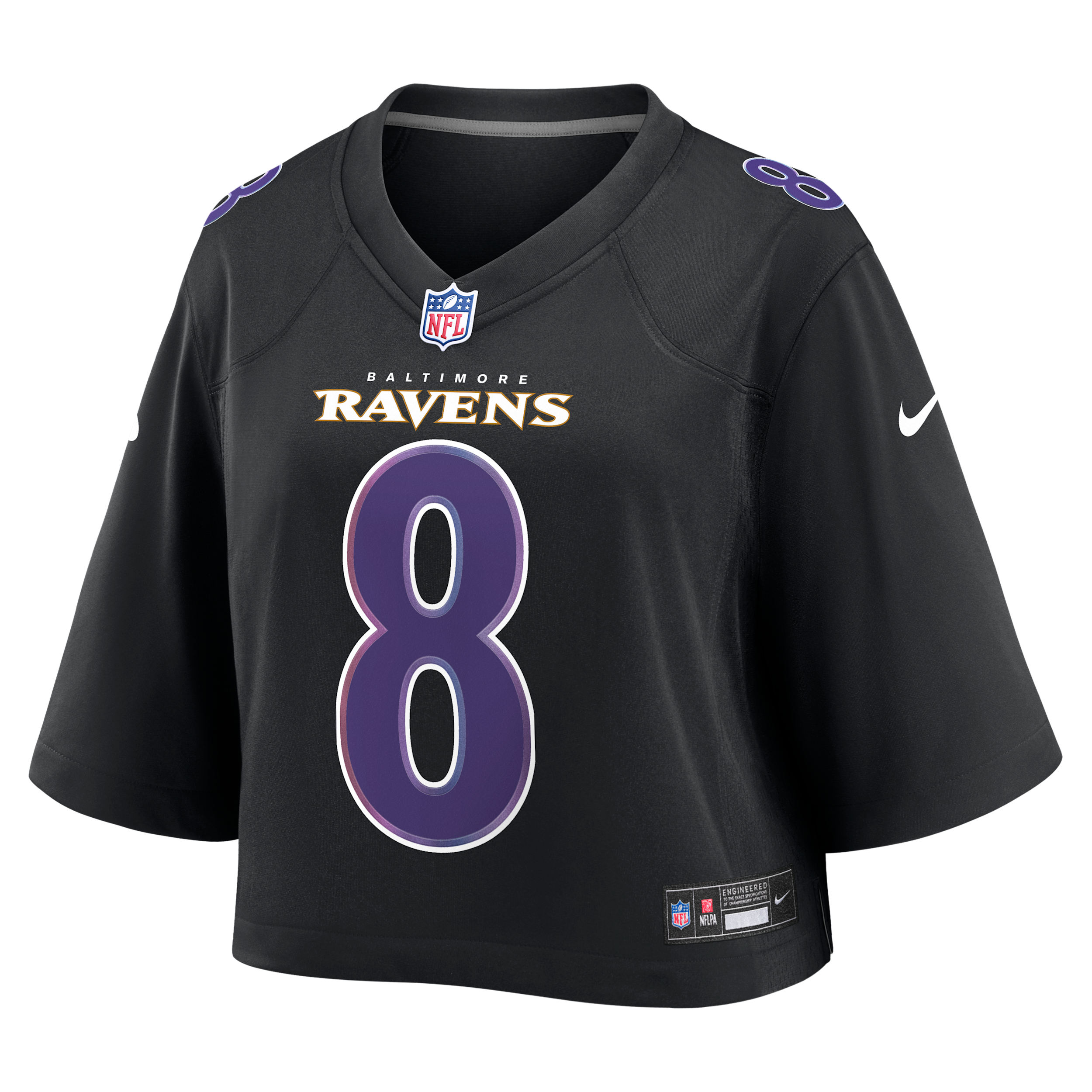 Lamar Jackson Baltimore Ravens Nike Women's NFL Cropped Tundra Game Jersey in Black | WCJF00A8GF-VG1