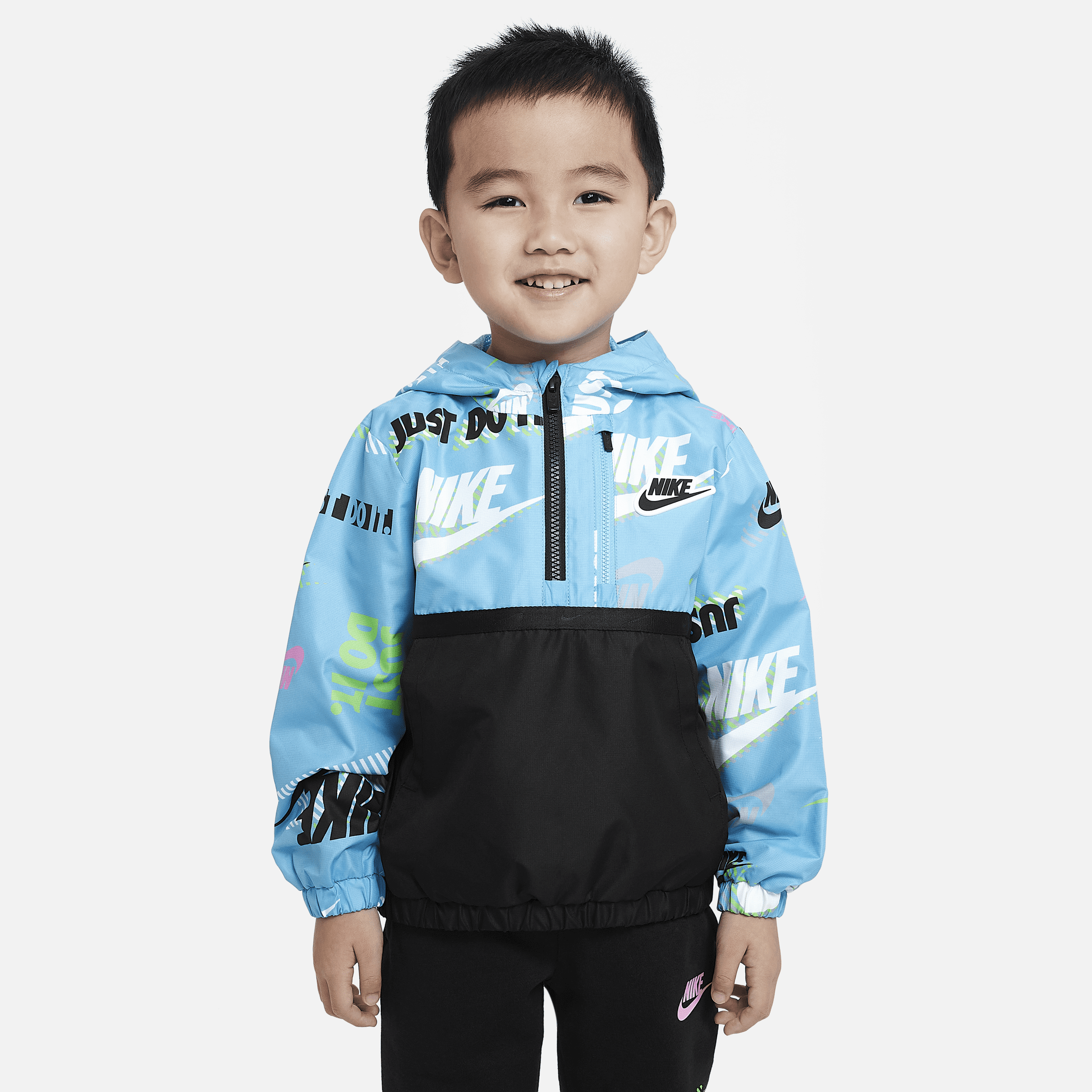 Nike Babies' Half-zip Print Blocked Anorak Toddler Jacket In Blue