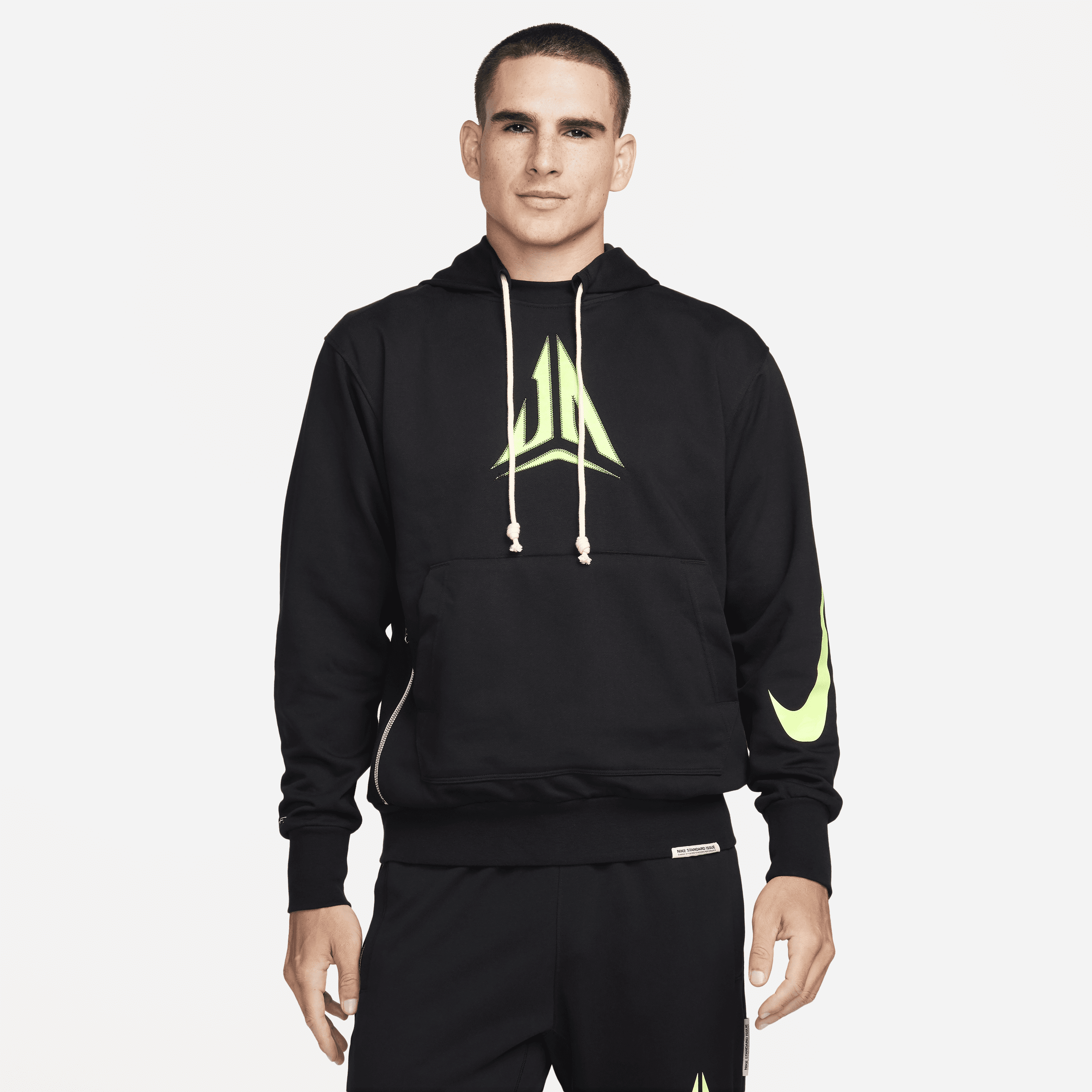 Nike Men's Ja Standard Issue Dri-fit Pullover Basketball Hoodie In Black/lime Blast