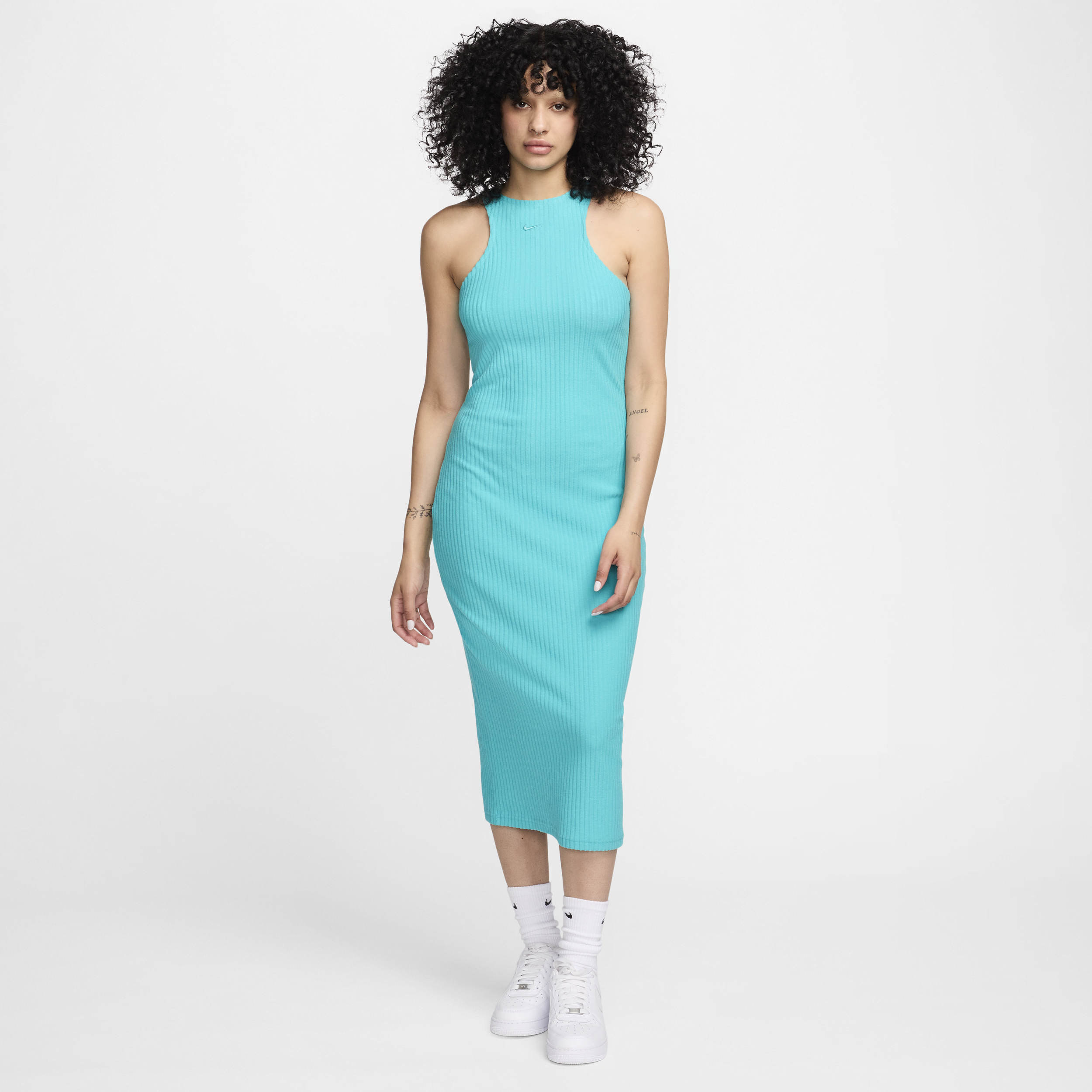 Shop Nike Women's  Sportswear Chill Knit Slim Sleeveless Ribbed Midi Dress In Green