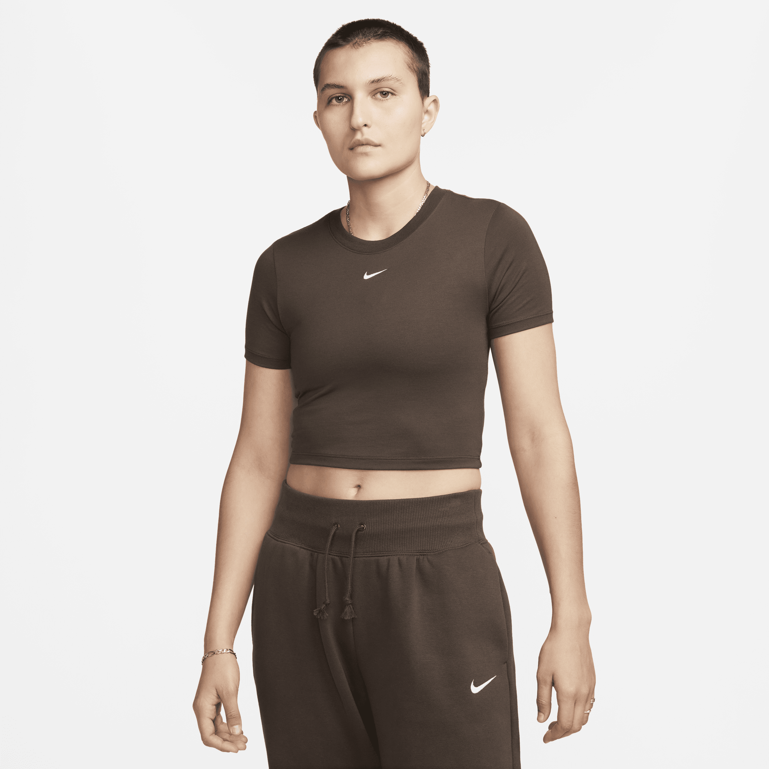 Shop Nike Women's  Sportswear Essential Slim Cropped T-shirt In Brown