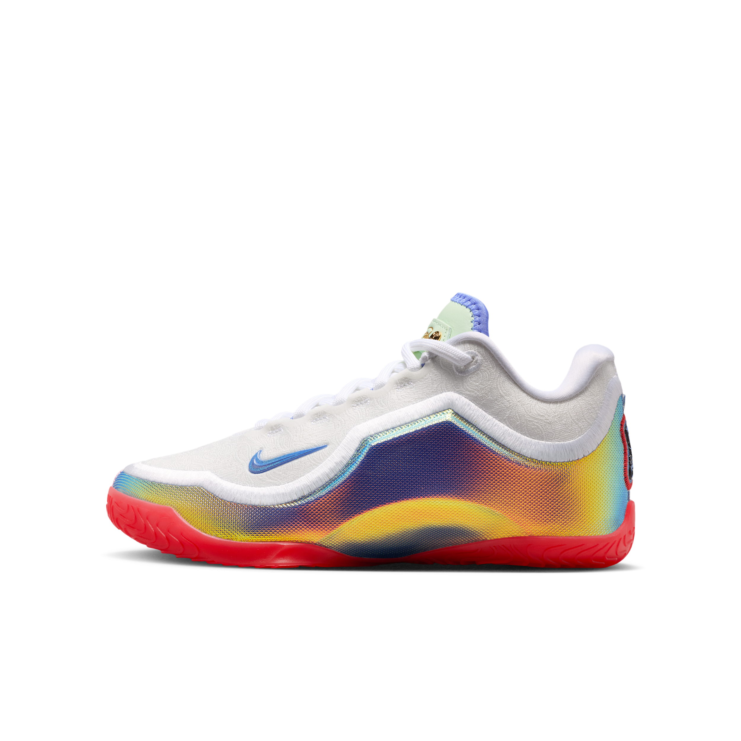 Nike Kids' Grade School Lebron XXIII "Motor King" Basketball Shoes, Size 5, White/Multi-Color-Lt Crimson-Volt Tint