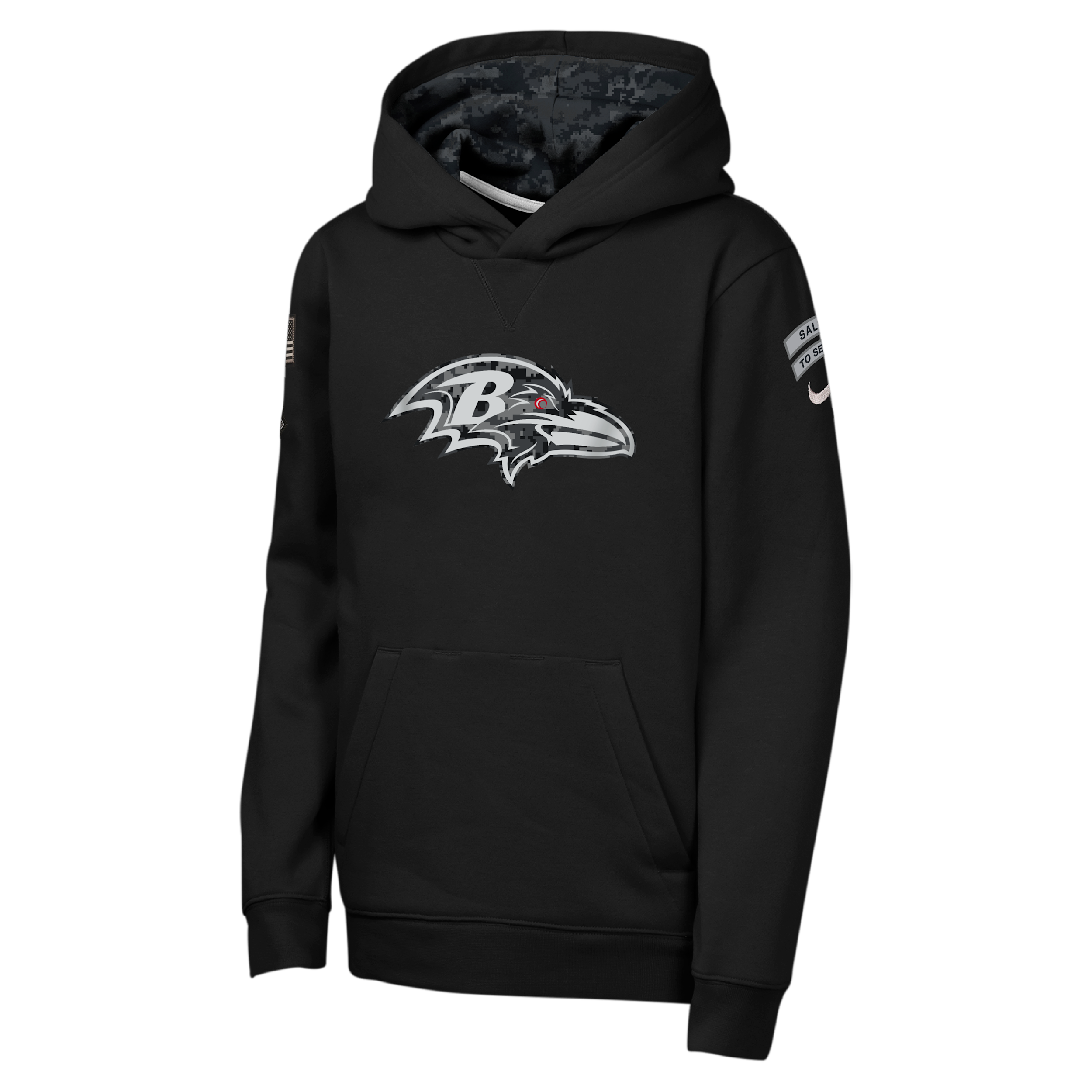 Baltimore Ravens Salute to Service Sideline Club Big Kids' Nike NFL Pullover Hoodie in Black | Z1B7NFQ8RAV-NAW