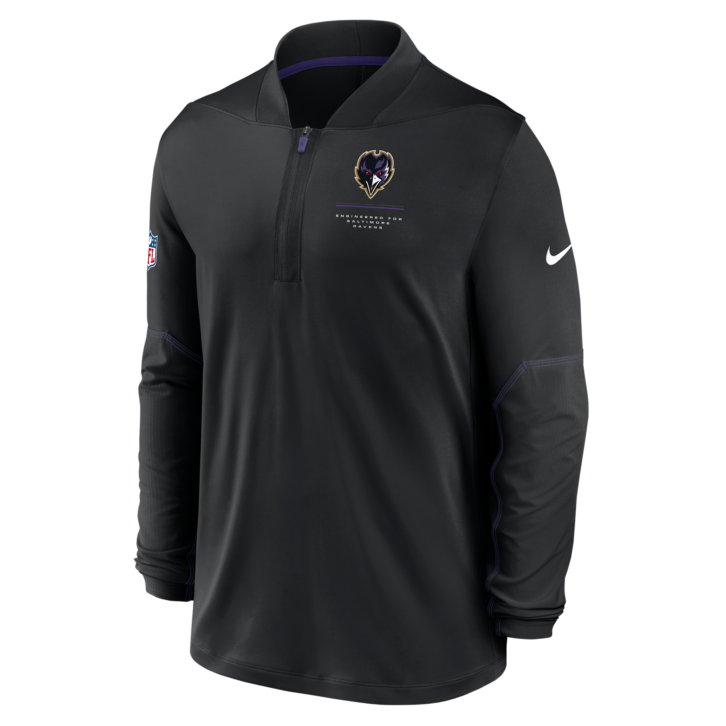 Men's Nike Black Baltimore Ravens Sideline Logo Glory Midweight Dri-FIT Half-Zip Pullover