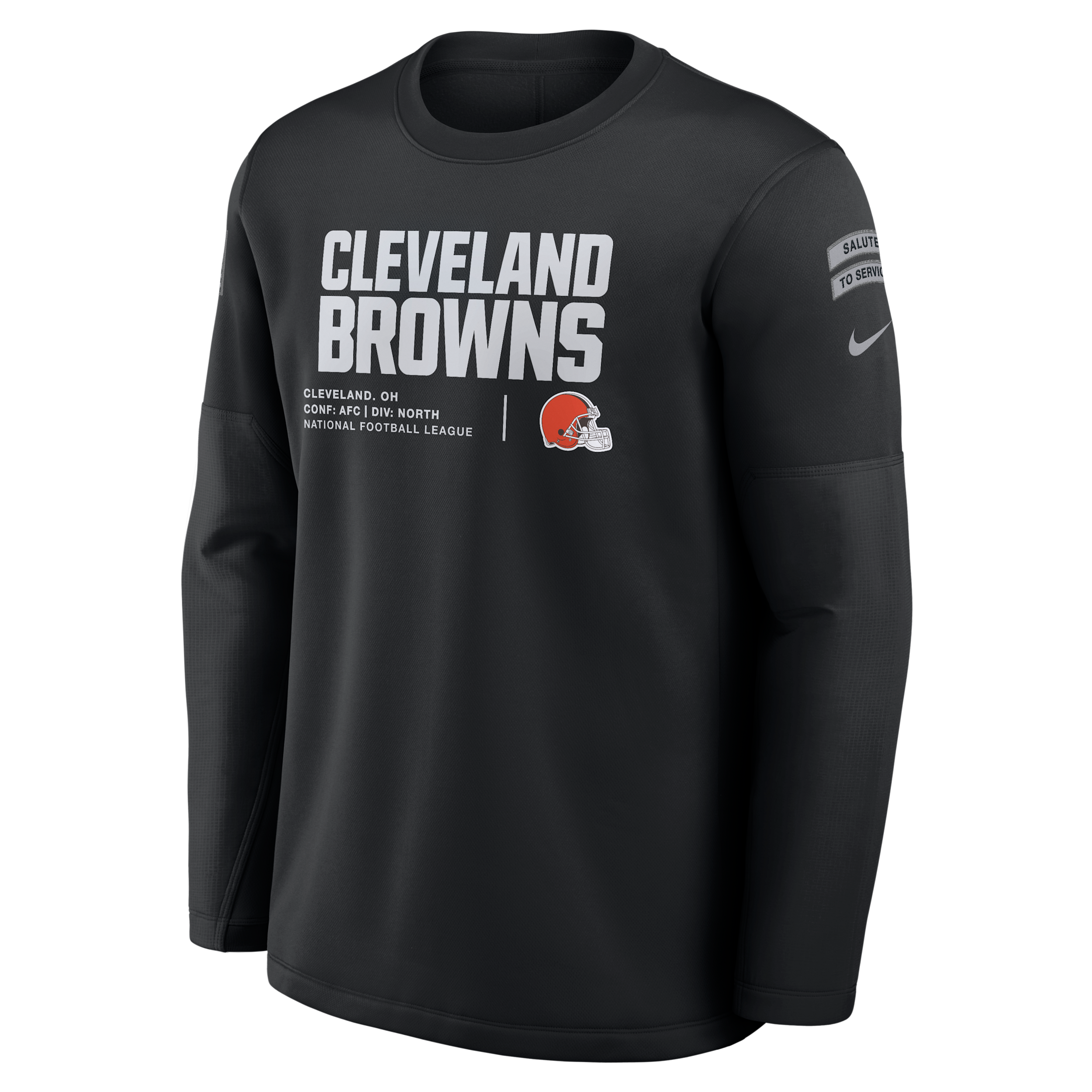 Nike Men's Black Cleveland Browns 2026 Salute to Service Sideline Coaches Crewneck Therma-fit Sweatshirt - Black