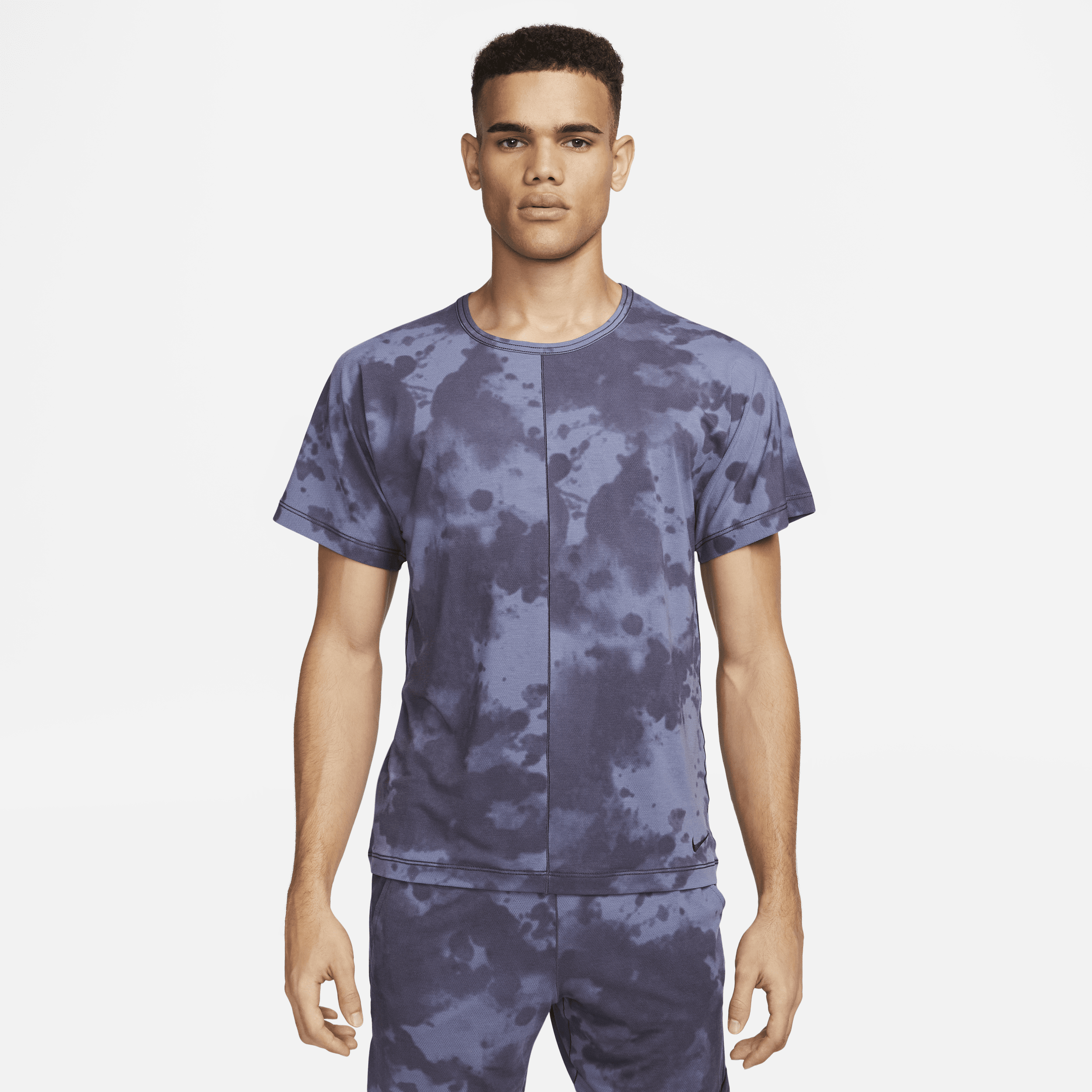 Nike Men's Dri-fit Allover Print Short-sleeve Yoga Top In Grey