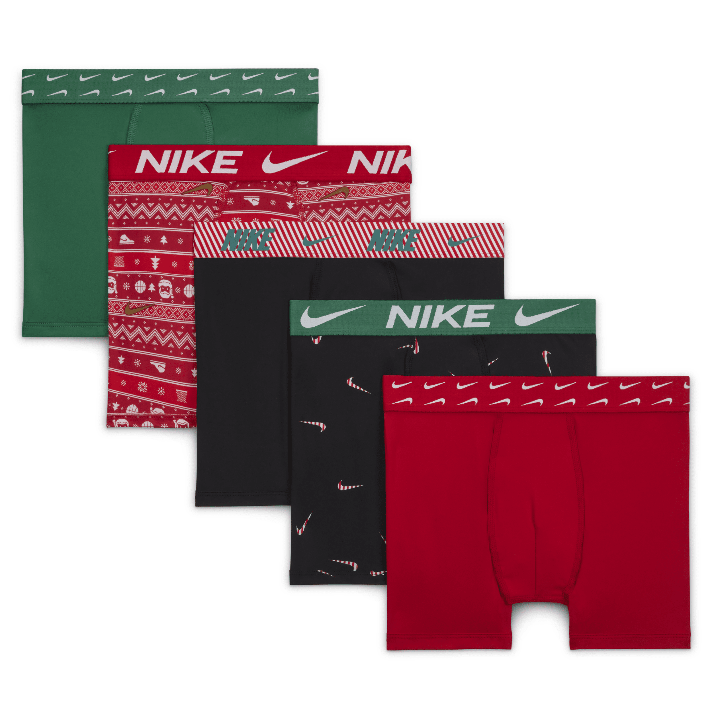 Nike Big Boys Dri-fit Polyester Color Holiday Briefs Underwear, 5-pack In Red