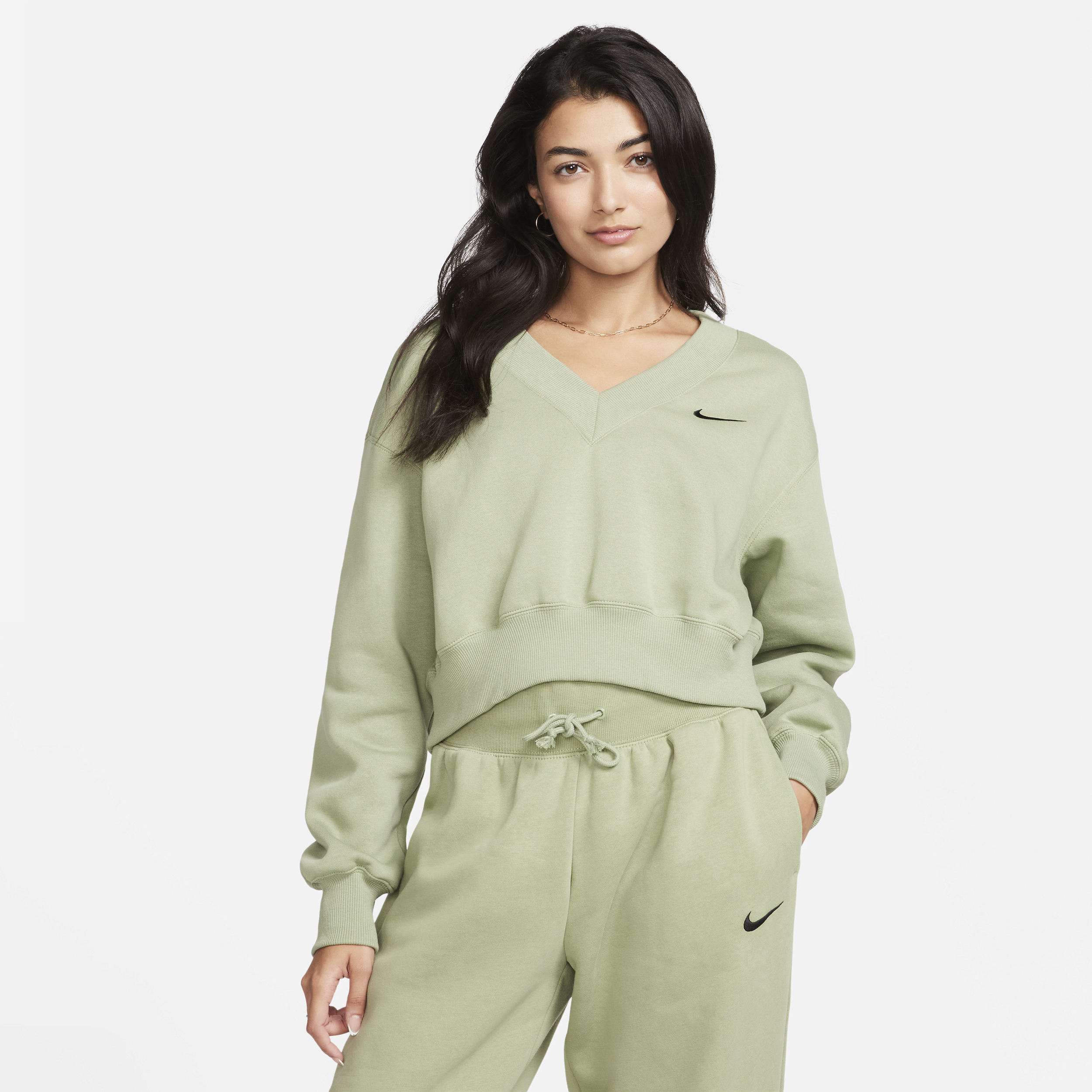 Shop Nike Women's  Sportswear Phoenix Fleece Cropped V-neck Top In Green