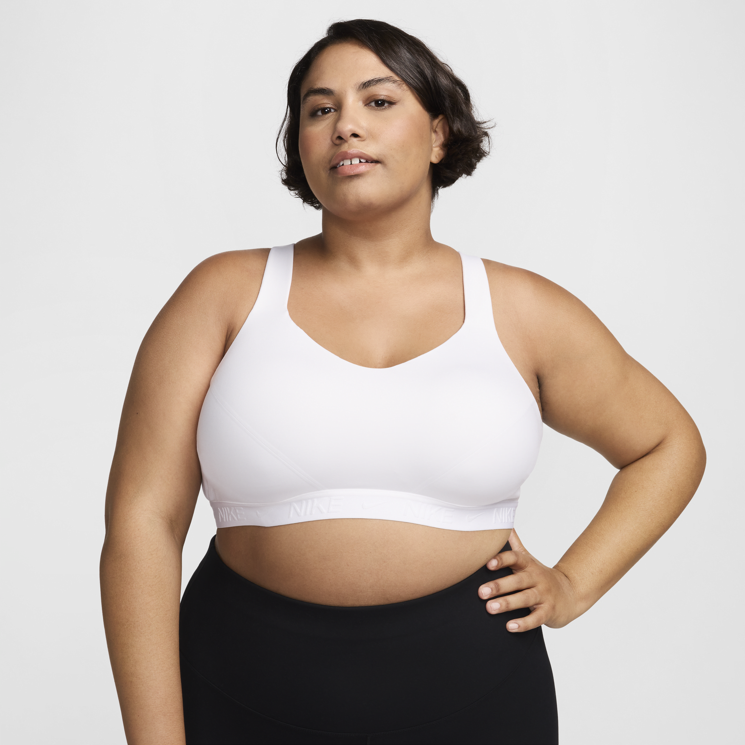 Shop Nike Women's Indy High Support Padded Adjustable Sports Bra (plus Size) In White