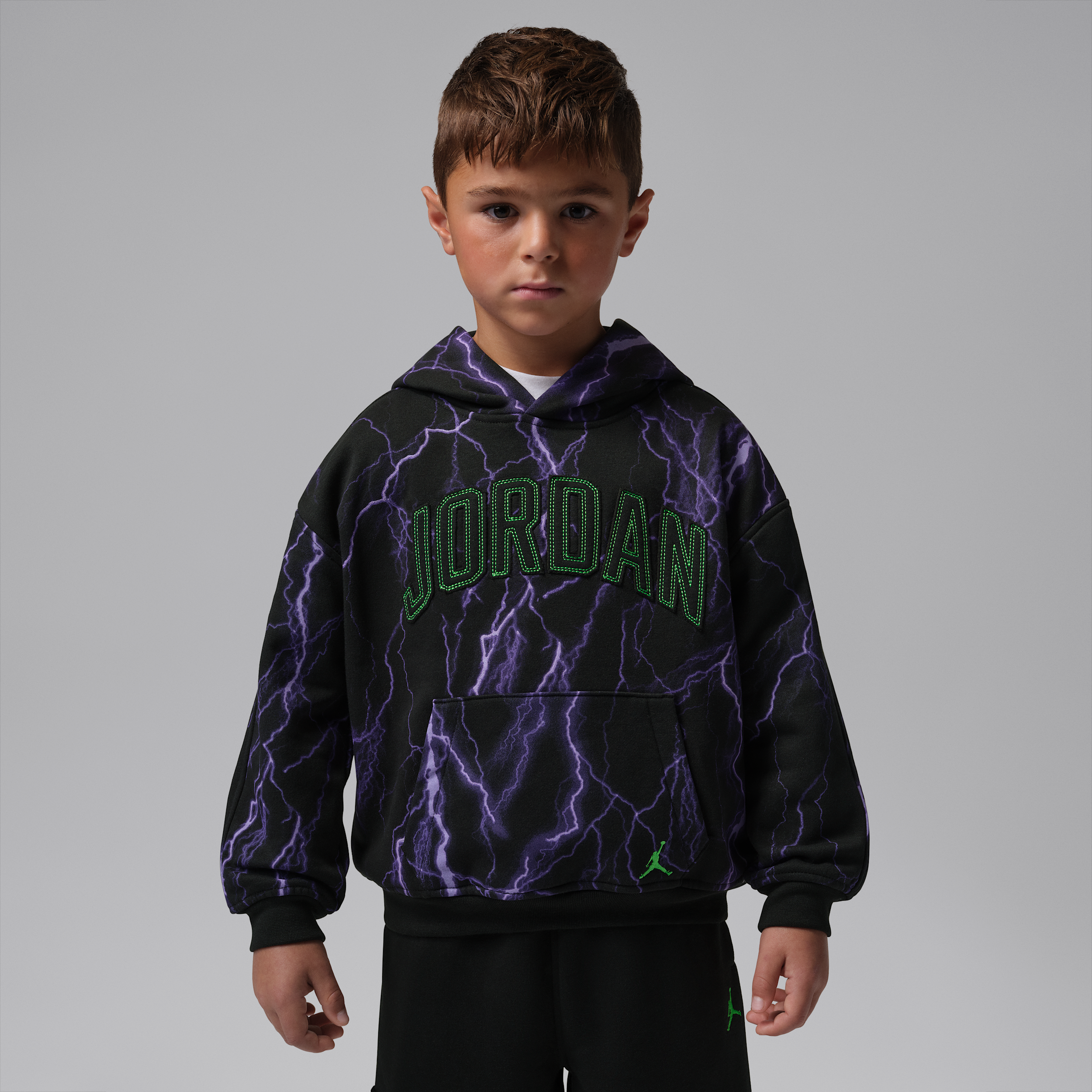 Jordan Little Kids' Shock and Ahhh Fleece Pullover Hoodie in Black | 85G499-023