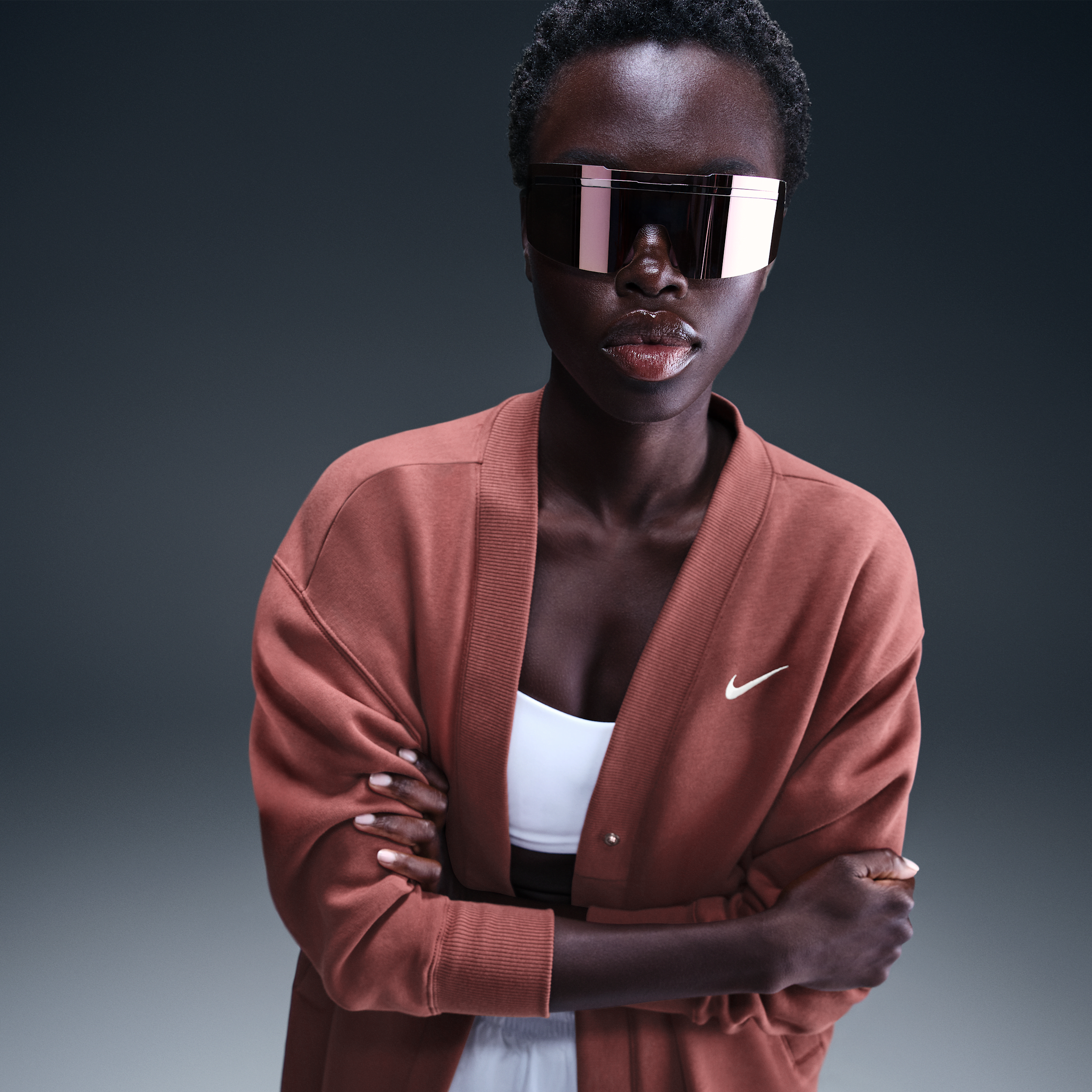 Nike Women's  Sportswear Phoenix Fleece Oversized Long Cardigan In Brown