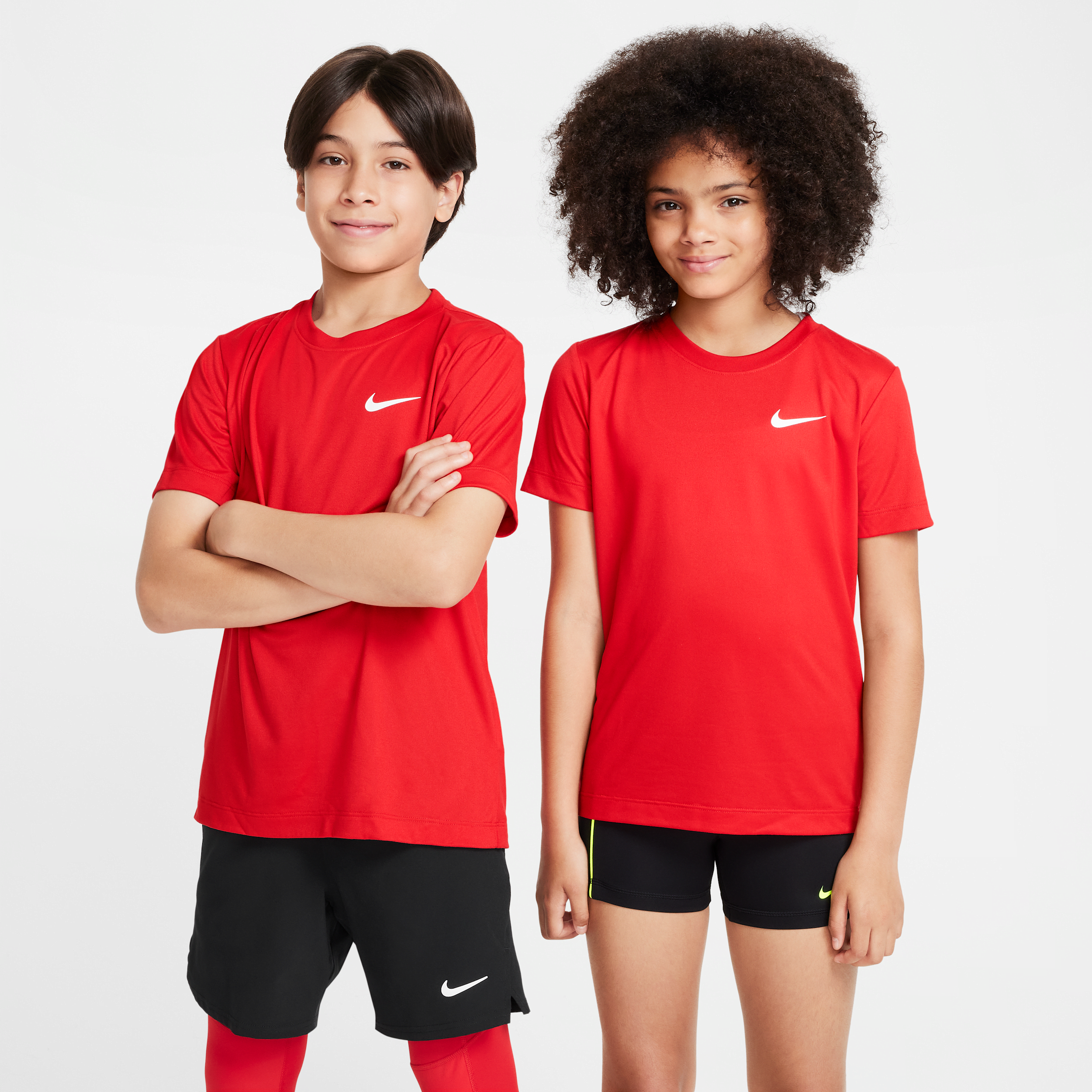 Nike Dri-Fit Swoosh Big Kid Unisex Crew Neck Short Sleeve Active T-Shirt, Medium, Red