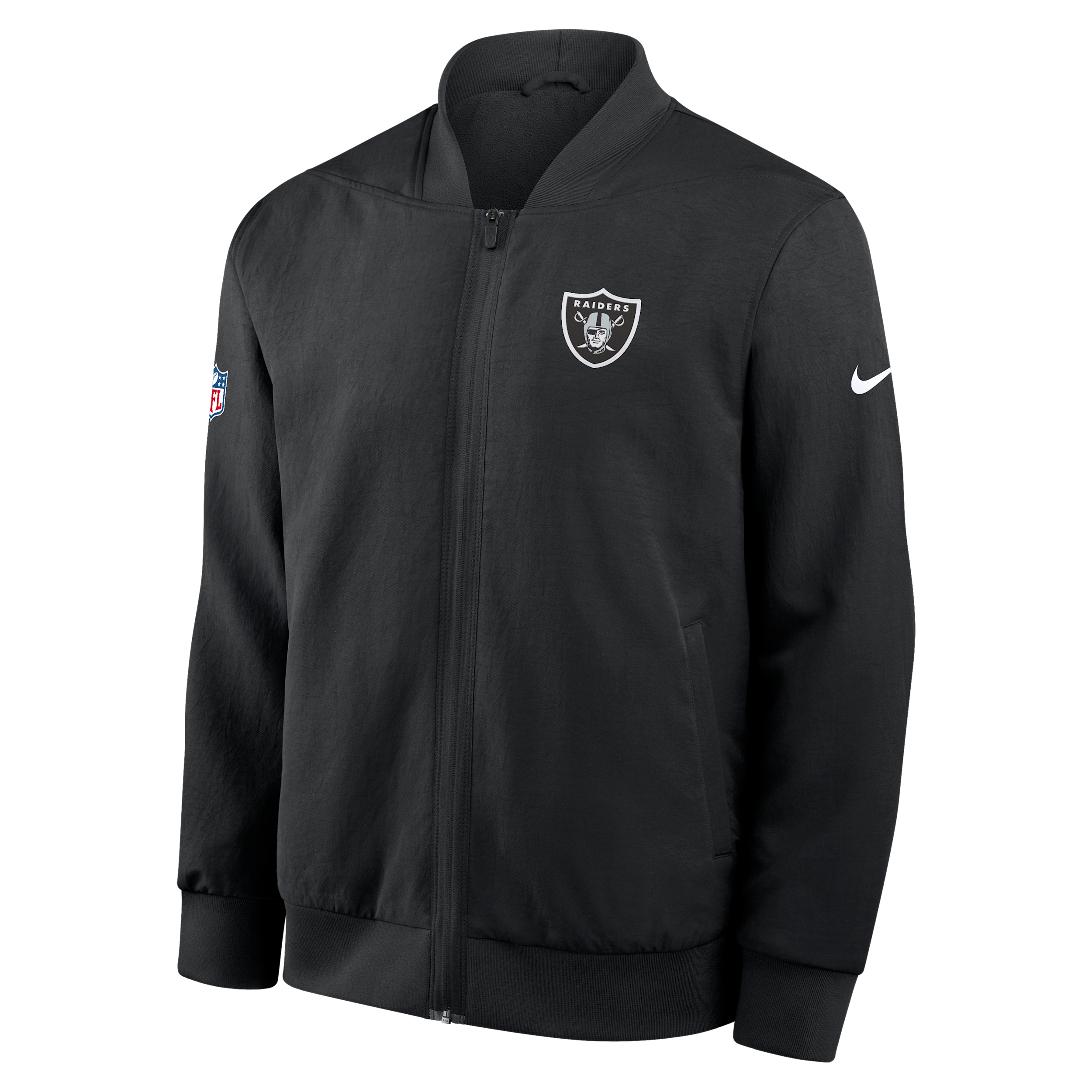 Men's Nike Black Las Vegas Raiders Sideline Powerful Blocking Full-Zip Dri-FIT Bomber Jacket