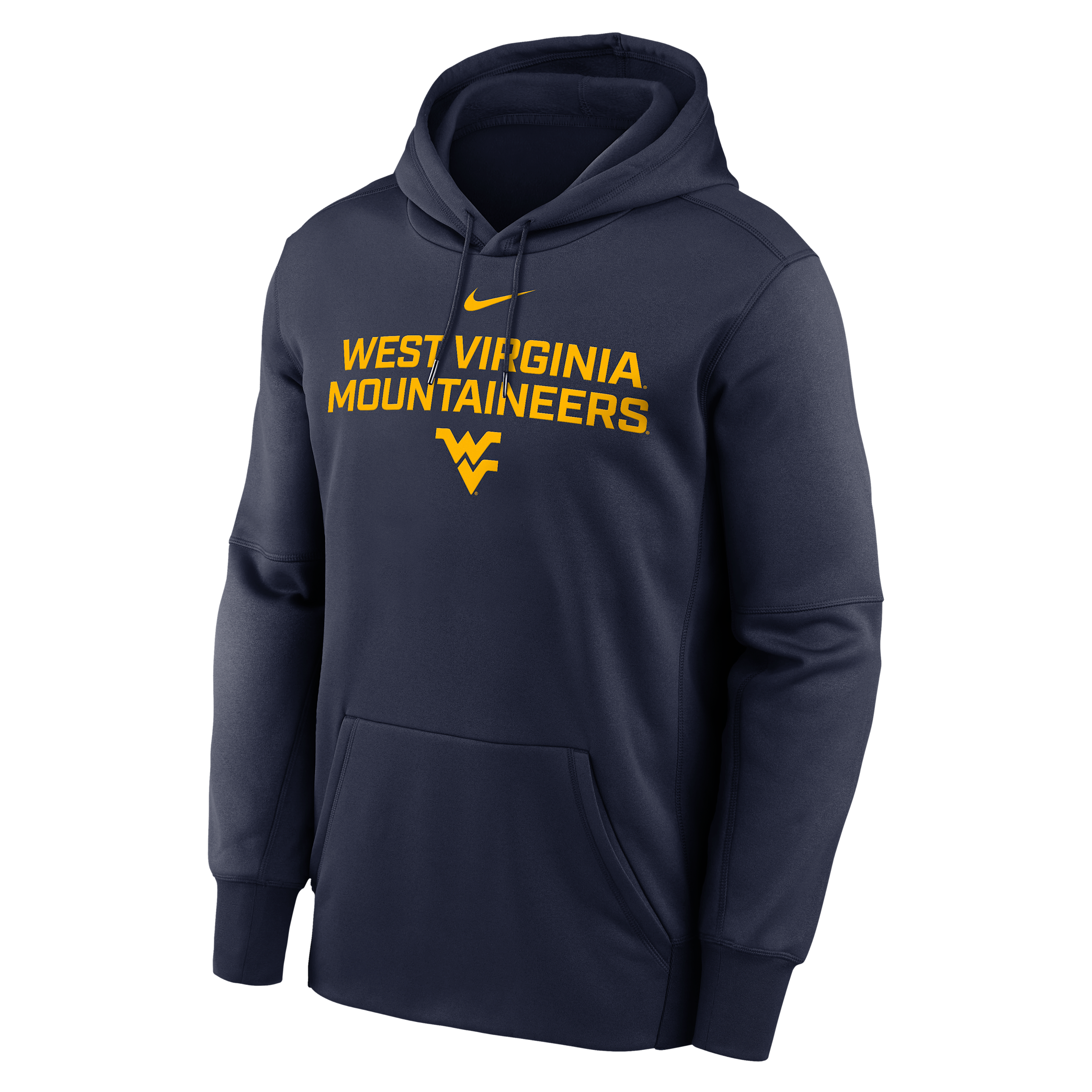 Men's West Virginia Team Stacked Menâs Nike Therma College Pullover Hoodie in Blue | NKAQ41SWVN-DQE