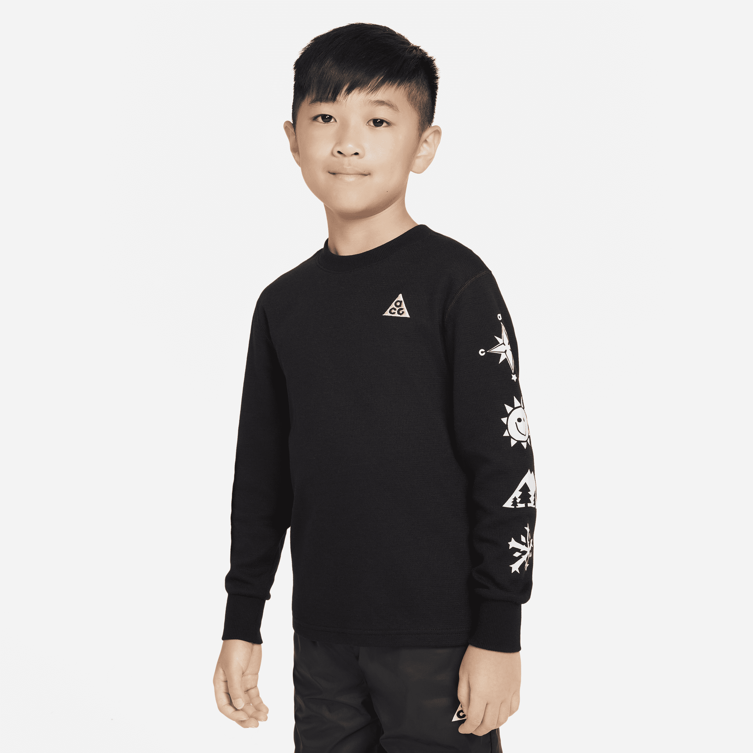 Nike Acg Dri-fit Long Sleeve Waffle Thermal Tee Little Kids' Long Sleeve T-shirt In Black