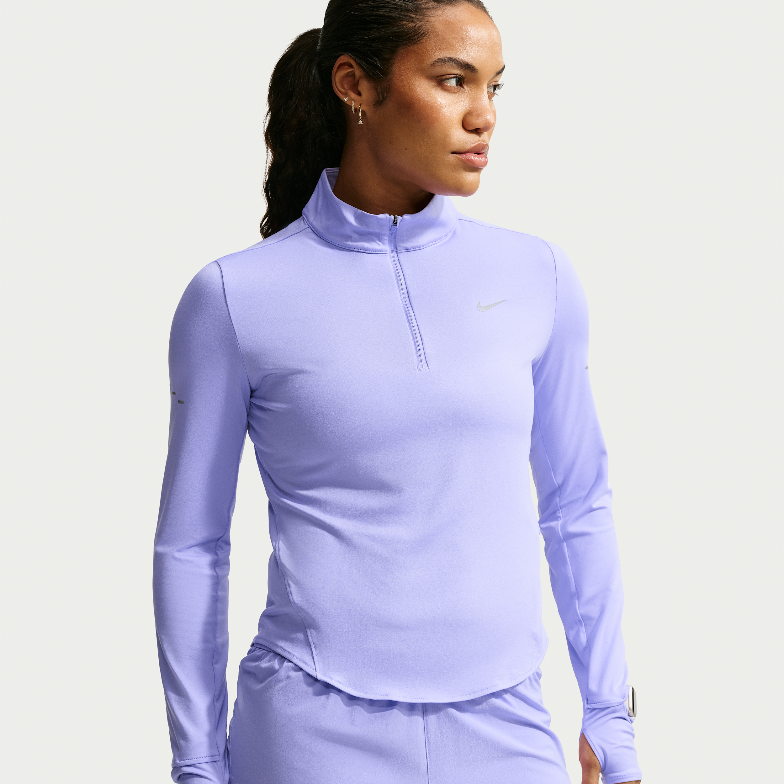 Nike Women's Swift Dri-FIT UV 1/4-Zip Running Top in Purple | HQ0499-580