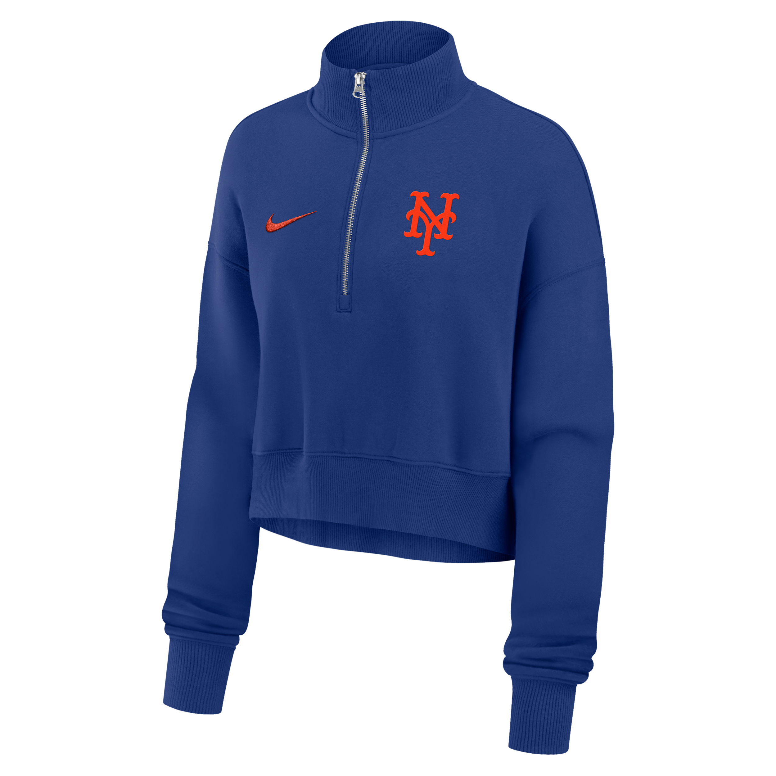 New York Mets Phoenix Nike Women's MLB Cropped 1/4-Zip Crew in Blue | 01N94EWNME-LMW