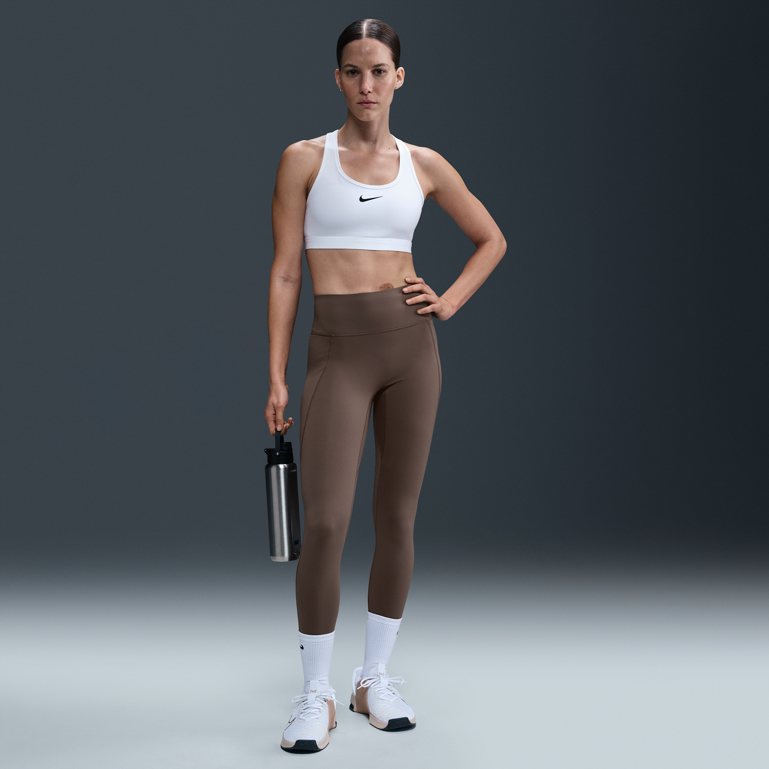 Nike Women's Universa Medium-support High-waisted Full-length Leggings With Pockets In Brown