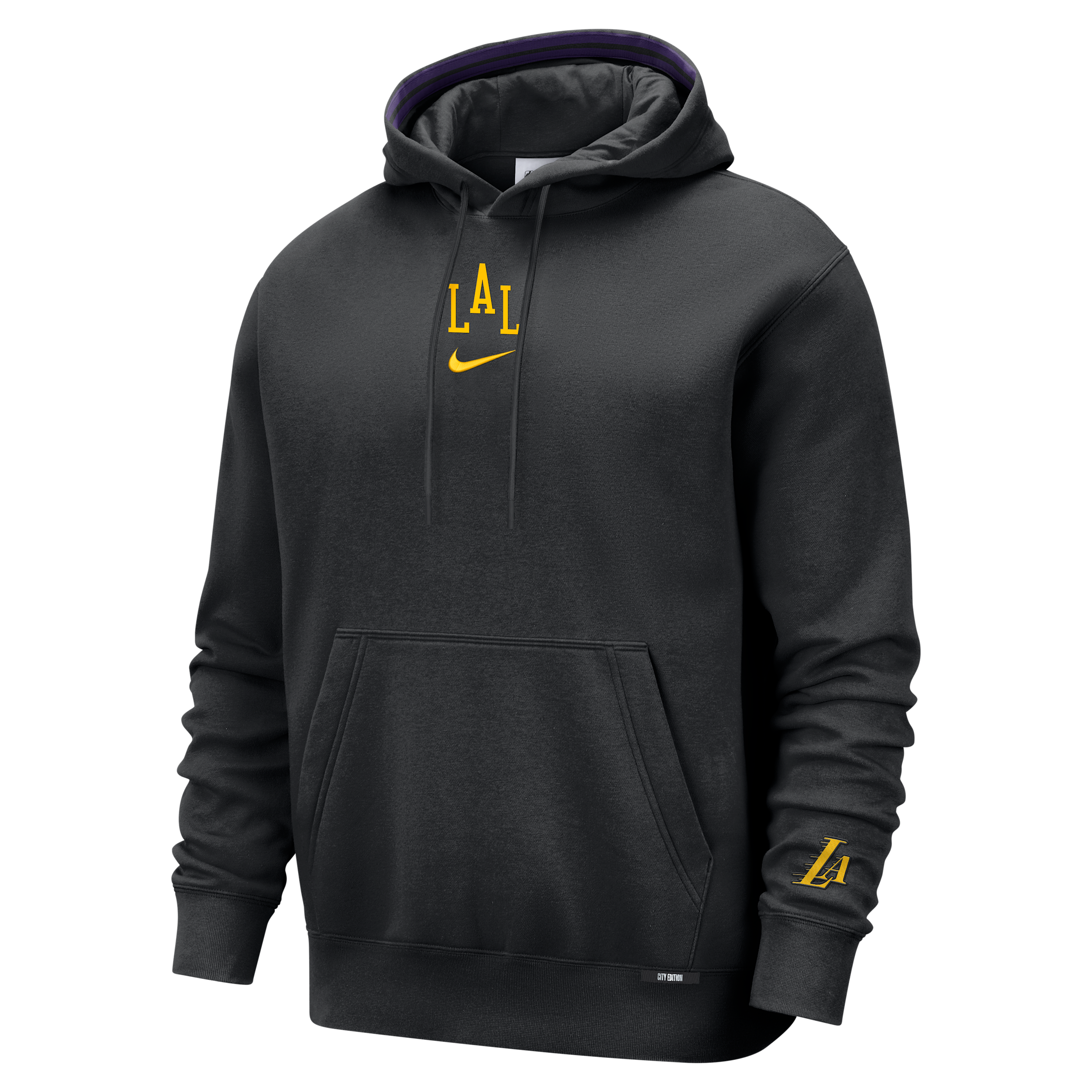 Los Angeles Lakers City Edition Nike Men's NBA Premium Club Fleece Hoodie in Black | HQ5540-010