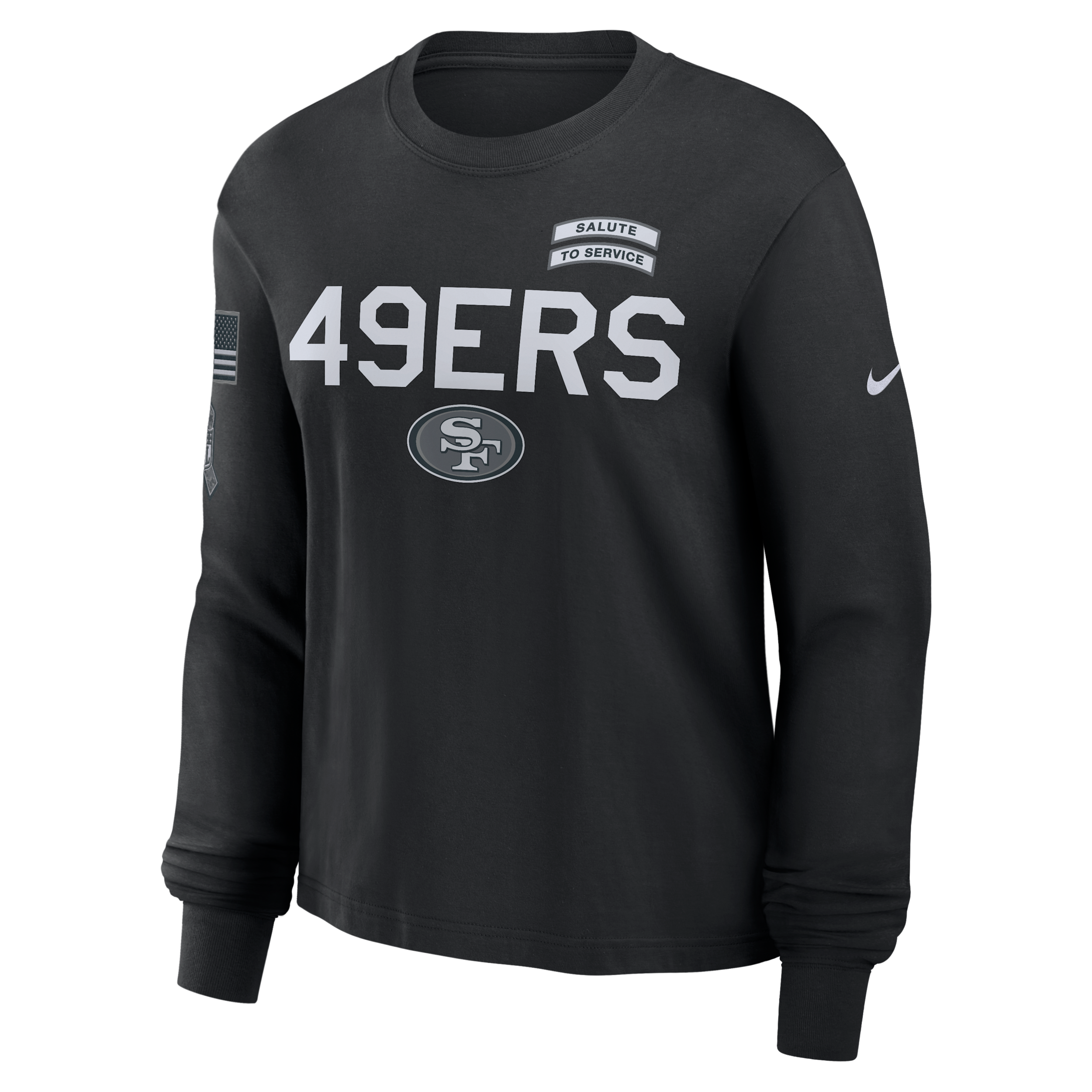 San Francisco 49ers Salute to Service Sideline Nike Women's Dri-FIT NFL Long-Sleeve T-Shirt in Black | 02GD00AA2T-ED0