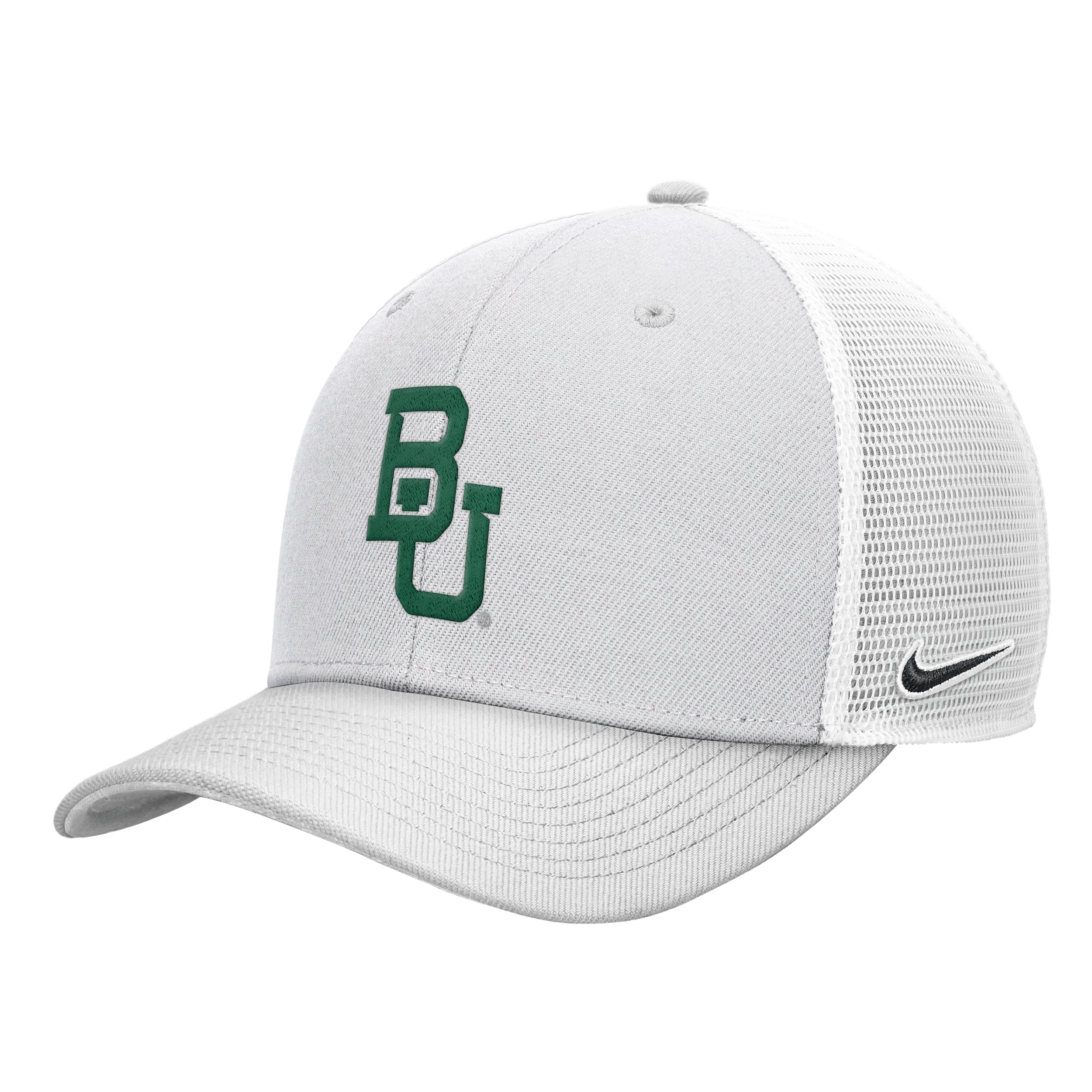 Baylor White Out Rise Nike Men's College Trucker Adjustable Hat in White | C11756C071BYLU-WHT