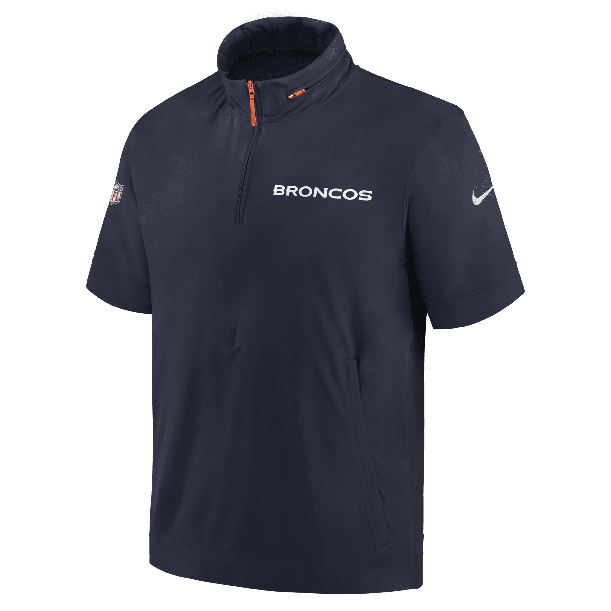 Shop Nike Denver Broncos Sideline Coach  Men's Nfl 1/2-zip Short-sleeve Hooded Jacket In Blue