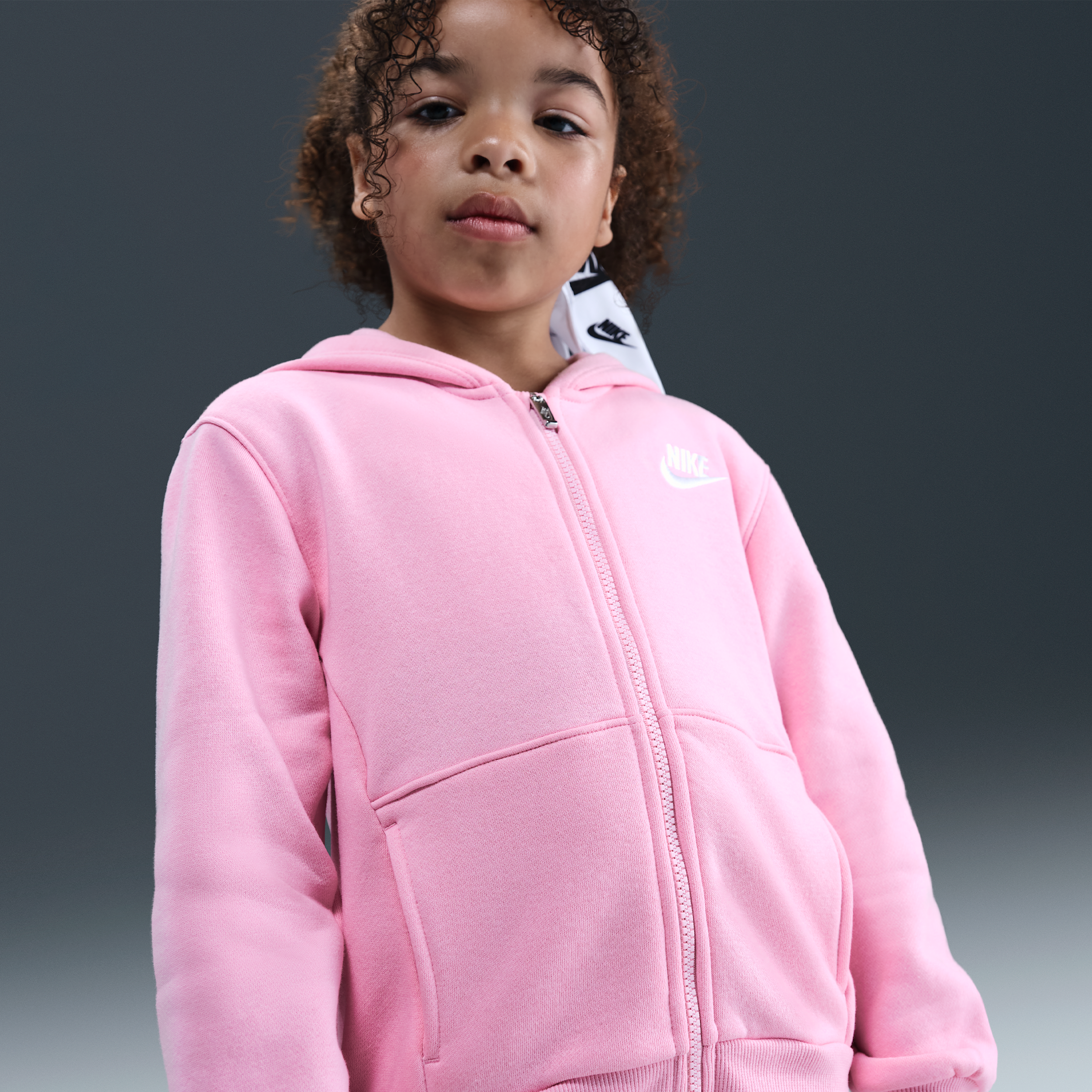 Nike Sportswear Club Little Kids' Fleece Full-Zip Hoodie in Pink | 36L089-A0W
