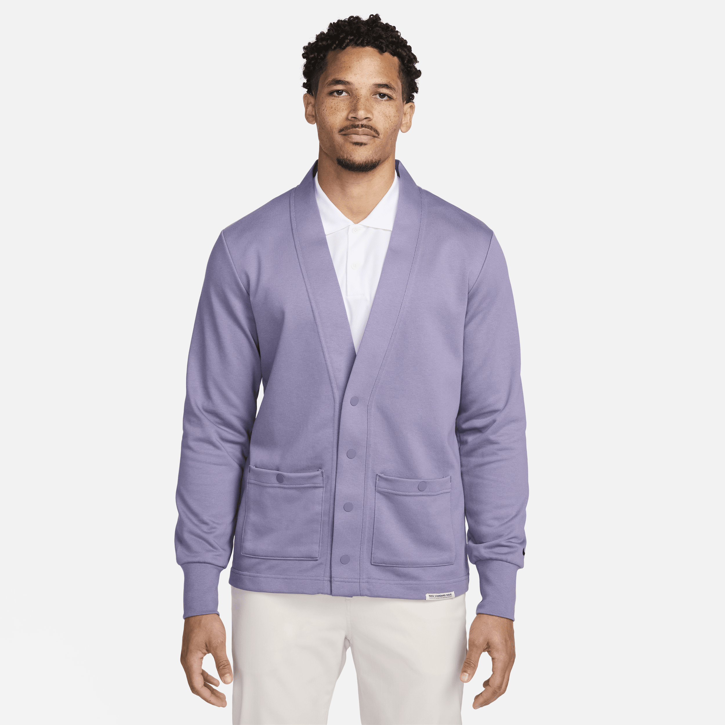 Shop Nike Men's Dri-fit Standard Issue Golf Cardigan In Purple