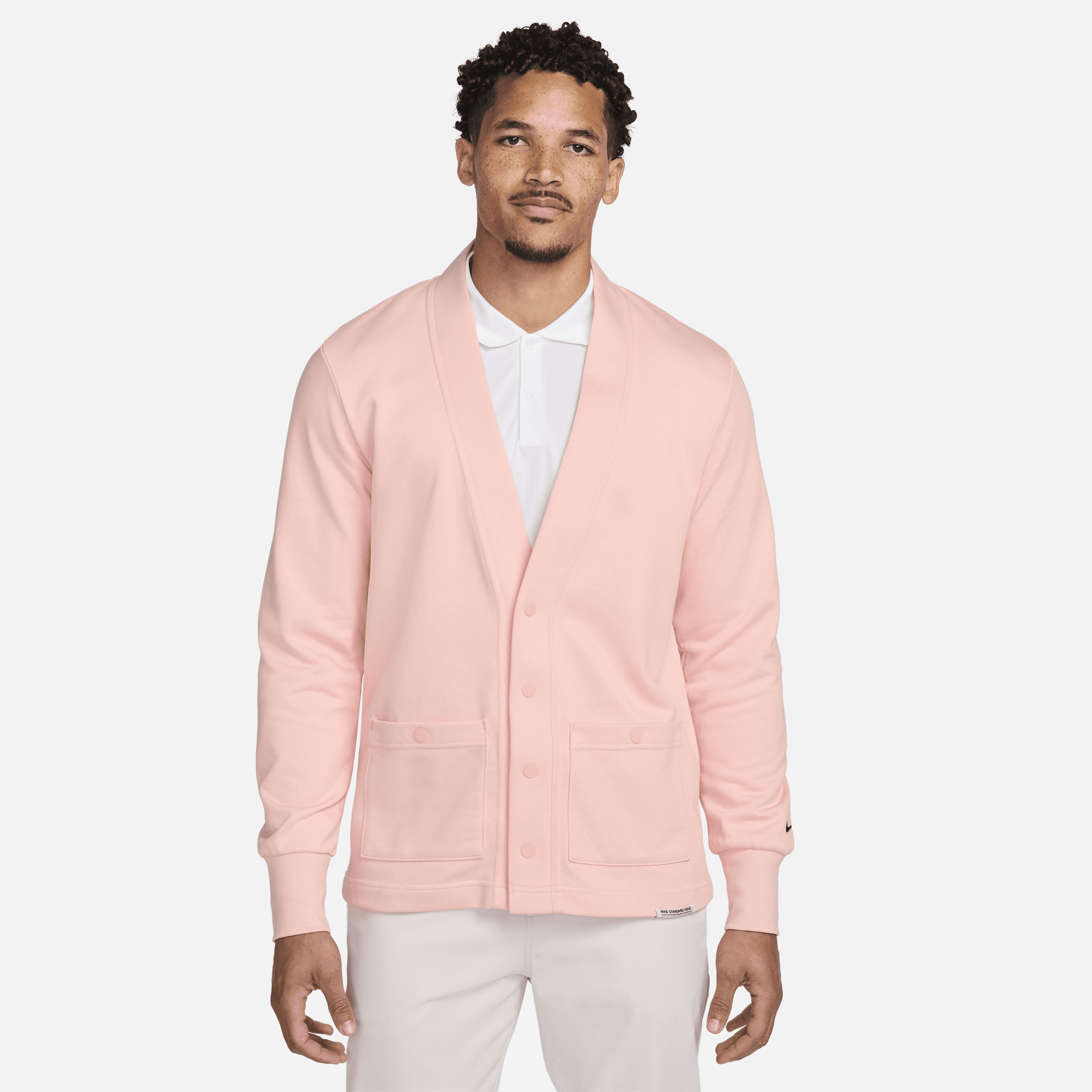 Shop Nike Men's Dri-fit Standard Issue Golf Cardigan In Pink