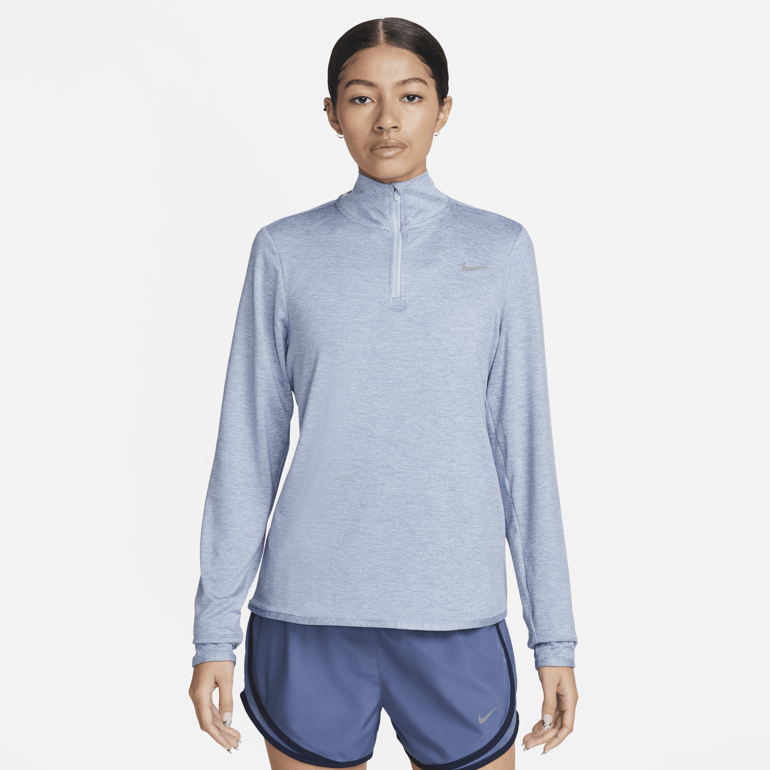 Shop Nike Women's Swift Element Uv Protection 1/4-zip Running Top In Blue