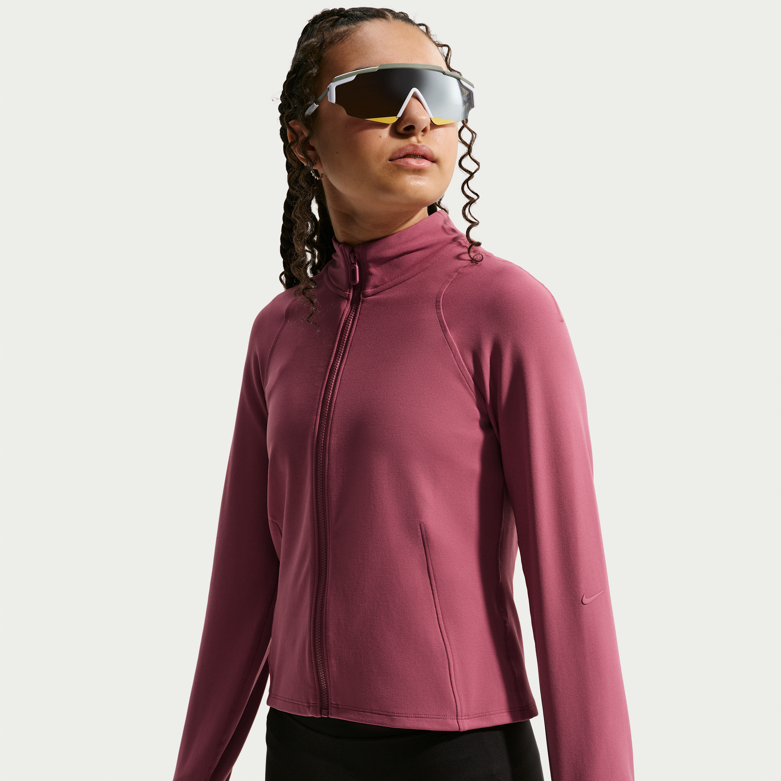 Nike Women's Mavn Girls' Dri-FIT Fitted Full-Zip Long-Sleeve Top in Red | IQ0053-654